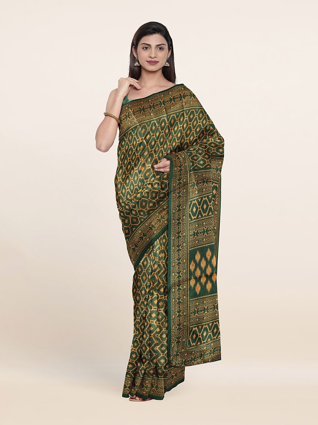 

Pothys Printed Cotton Blend Saree, Green
