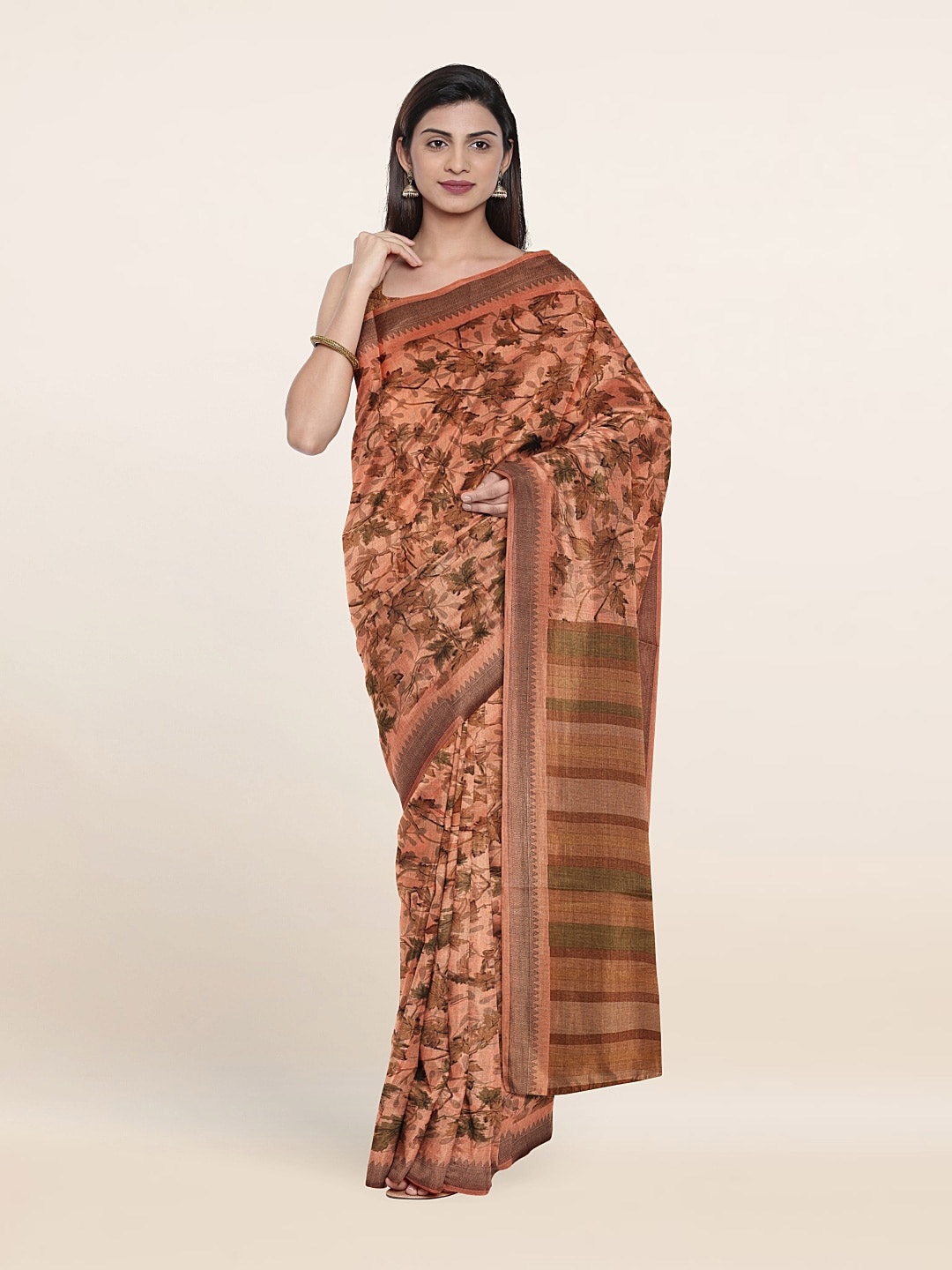 

Pothys Floral Printed Cotton Blend Saree, Peach