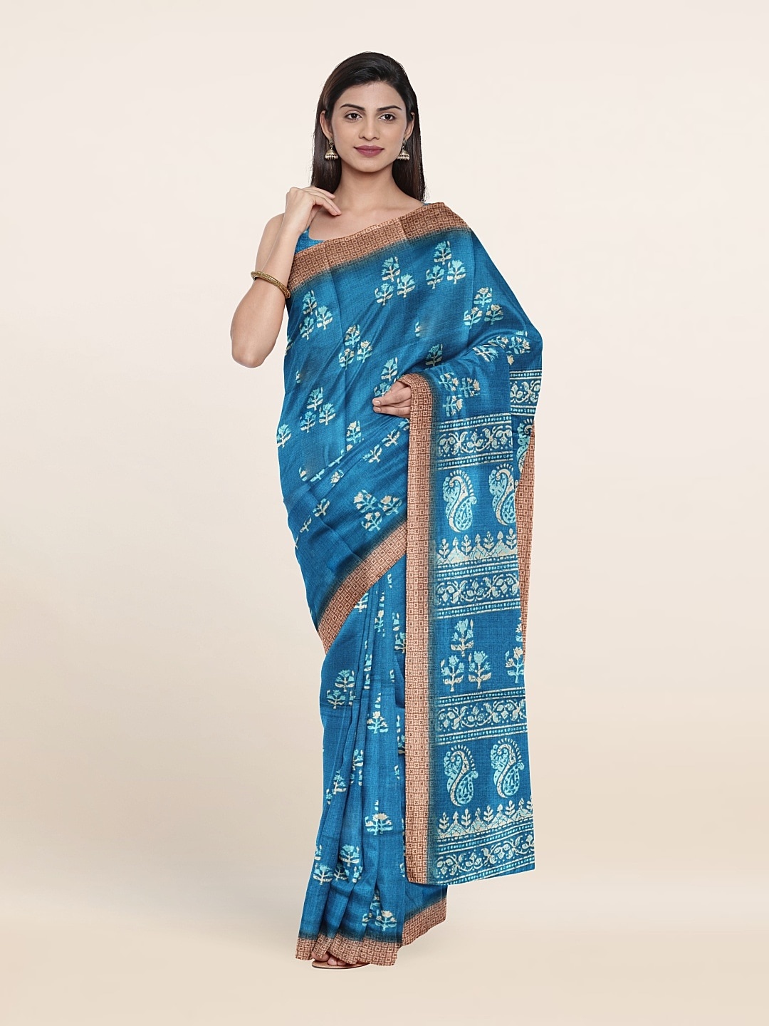 

Pothys Floral Printed Cotton Blend Saree, Blue