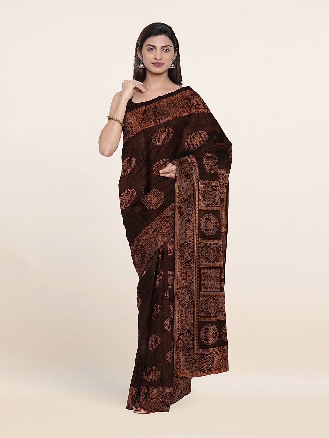 

Pothys Printed Cotton Blend Saree, Brown