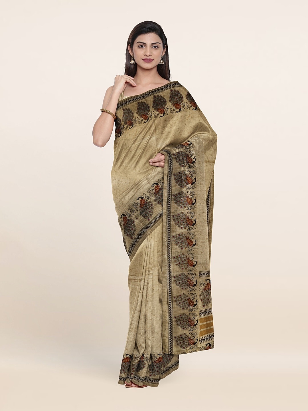 

Pothys Ethnic Motifs Printed Cotton Blend Saree, Cream