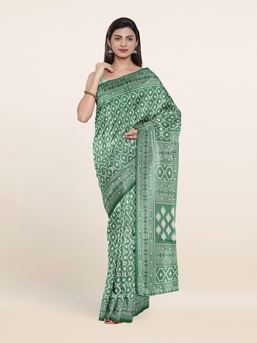 

Pothys Printed Cotton Blend Saree, Green