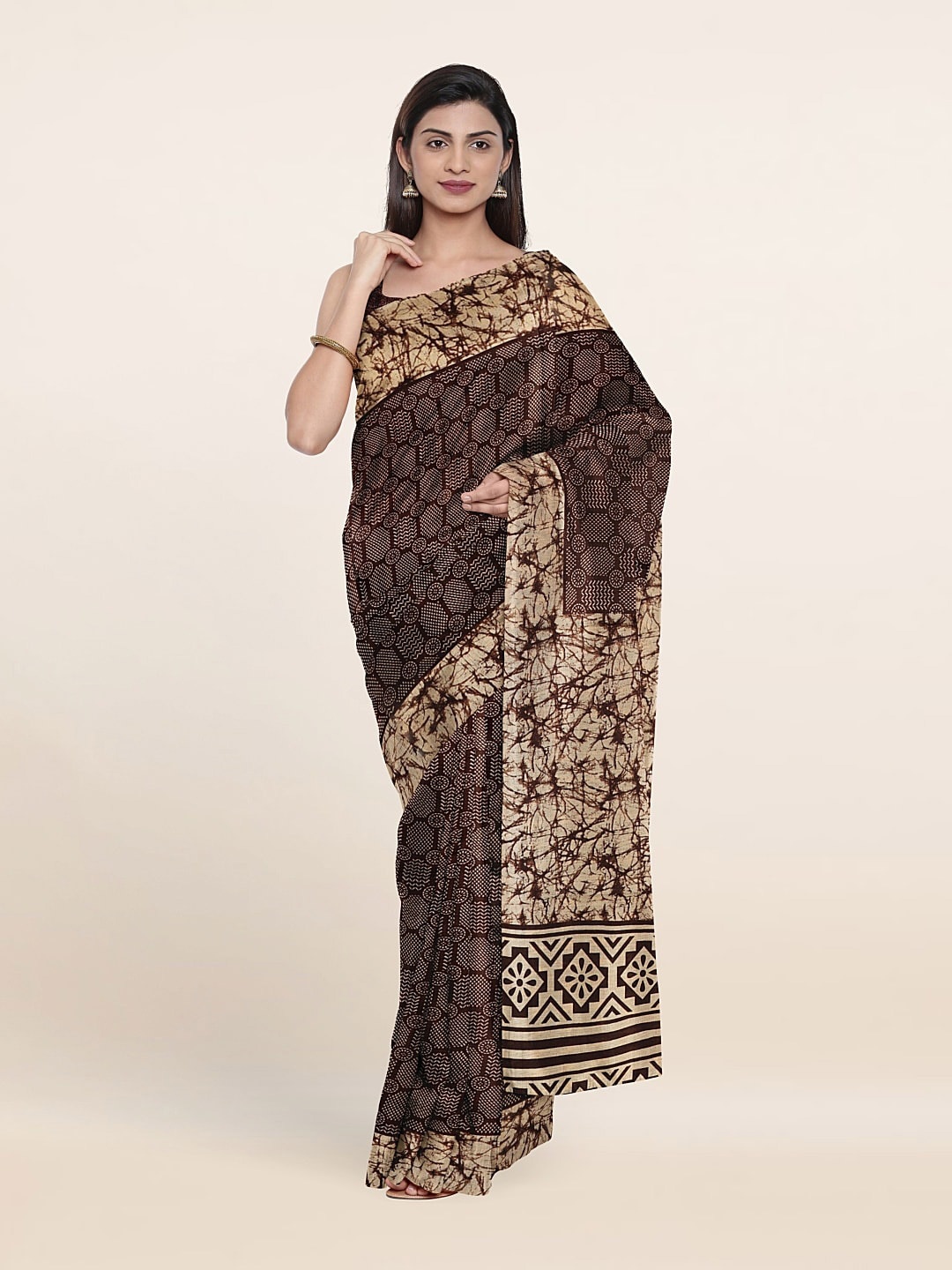 

Pothys Printed Cotton Blend Saree, Brown