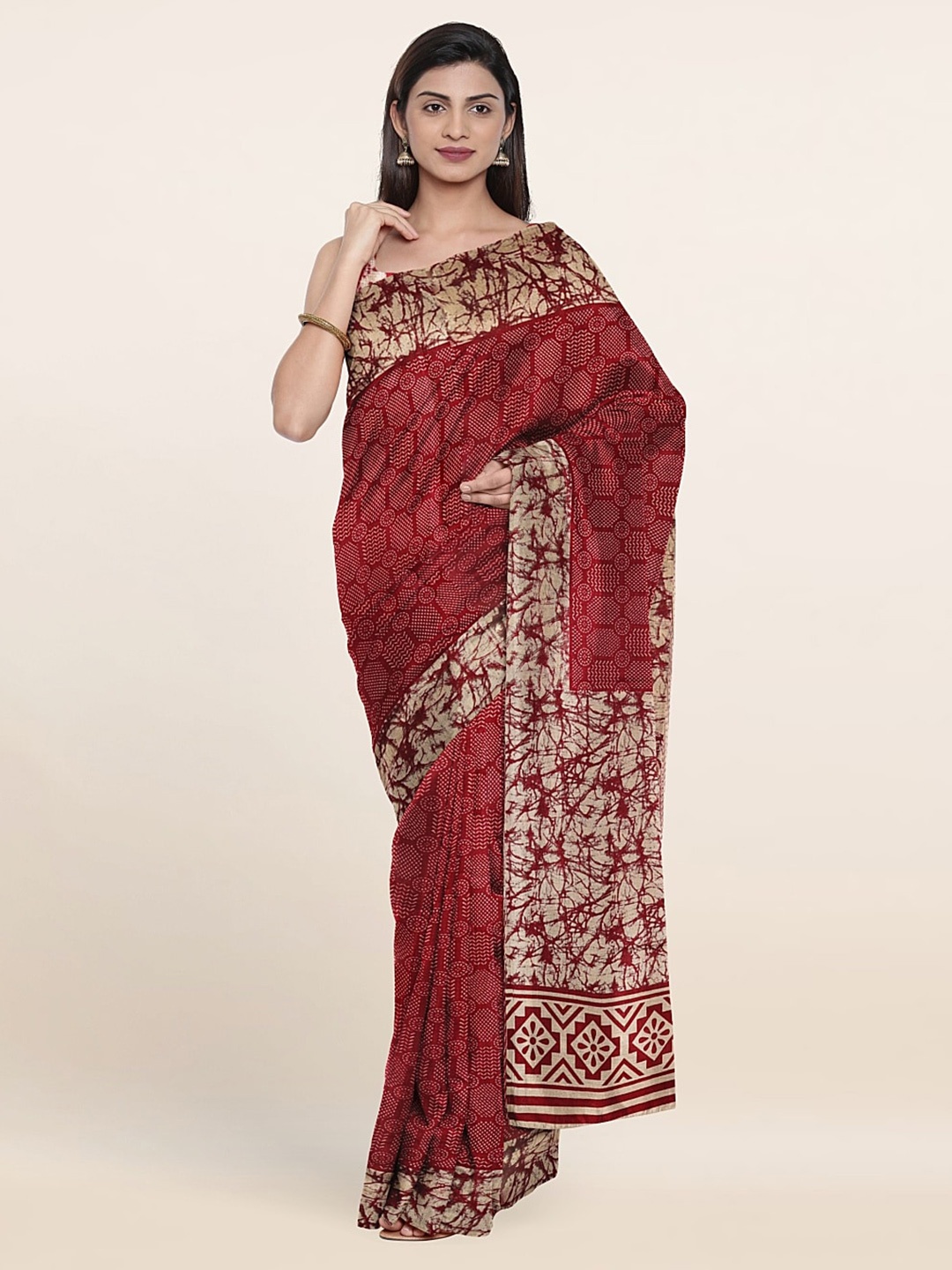 

Pothys Geometric Print Saree, Maroon