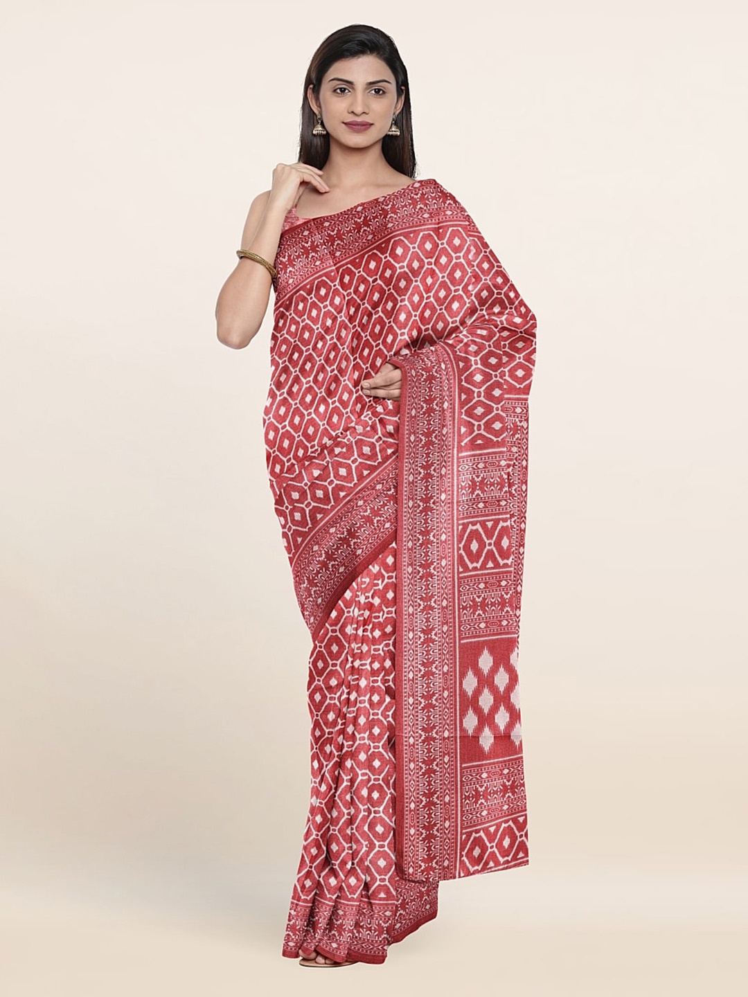 

Pothys Geometric Print Saree, Pink