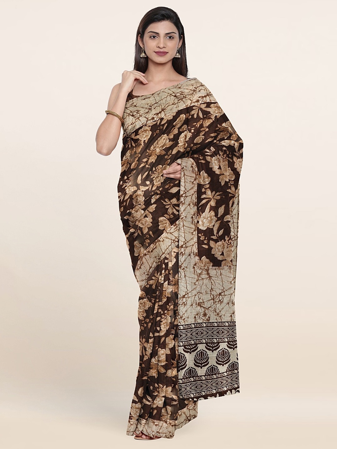 

Pothys Floral Print Saree, Brown