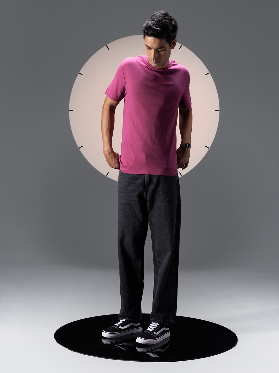 

DAMENSCH Men Premium Cotton Regular T-shirt, Magenta