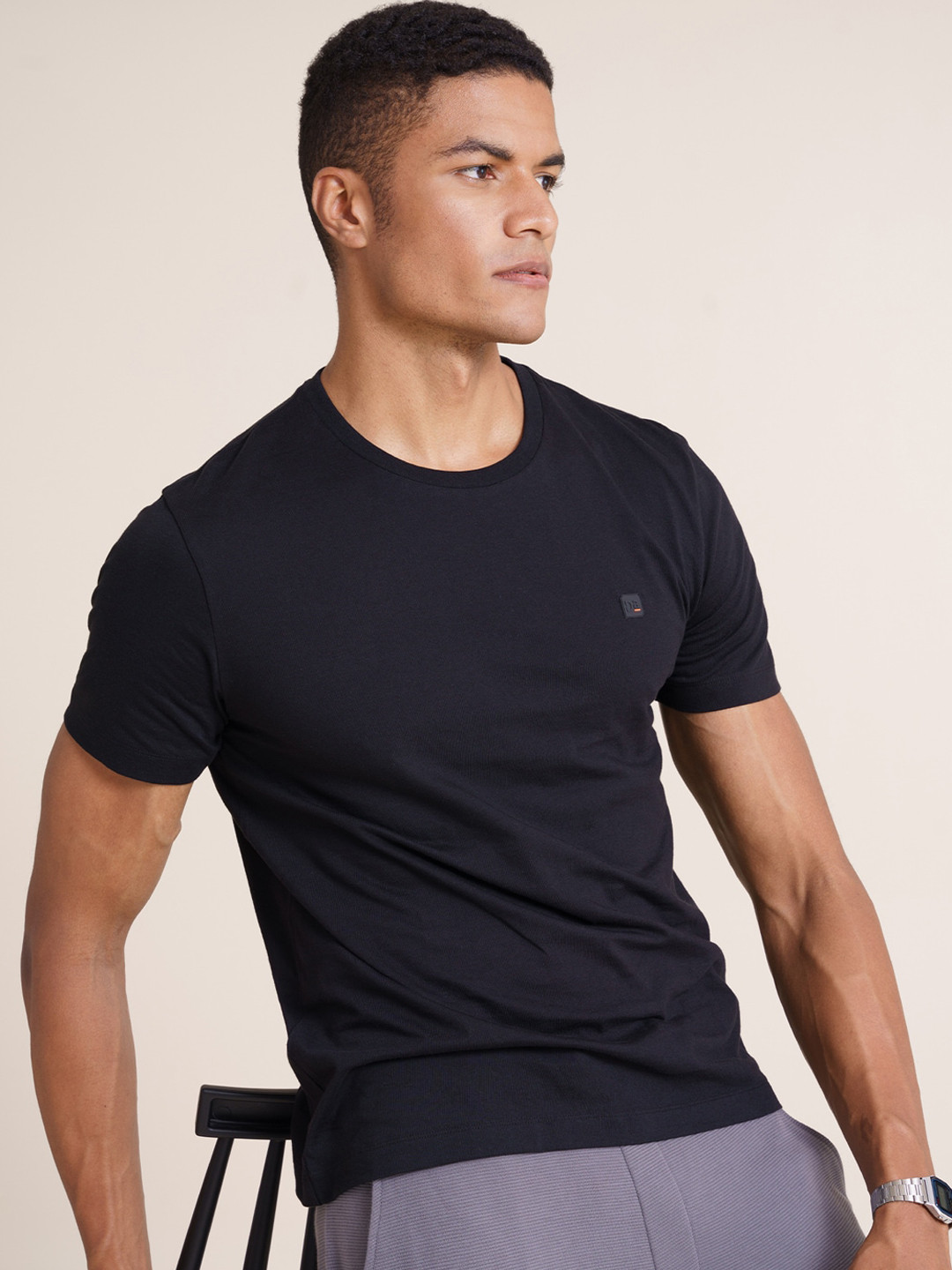 

DAMENSCH Men Graphic Chest Print Black Cotton Regular Fit T-shirt