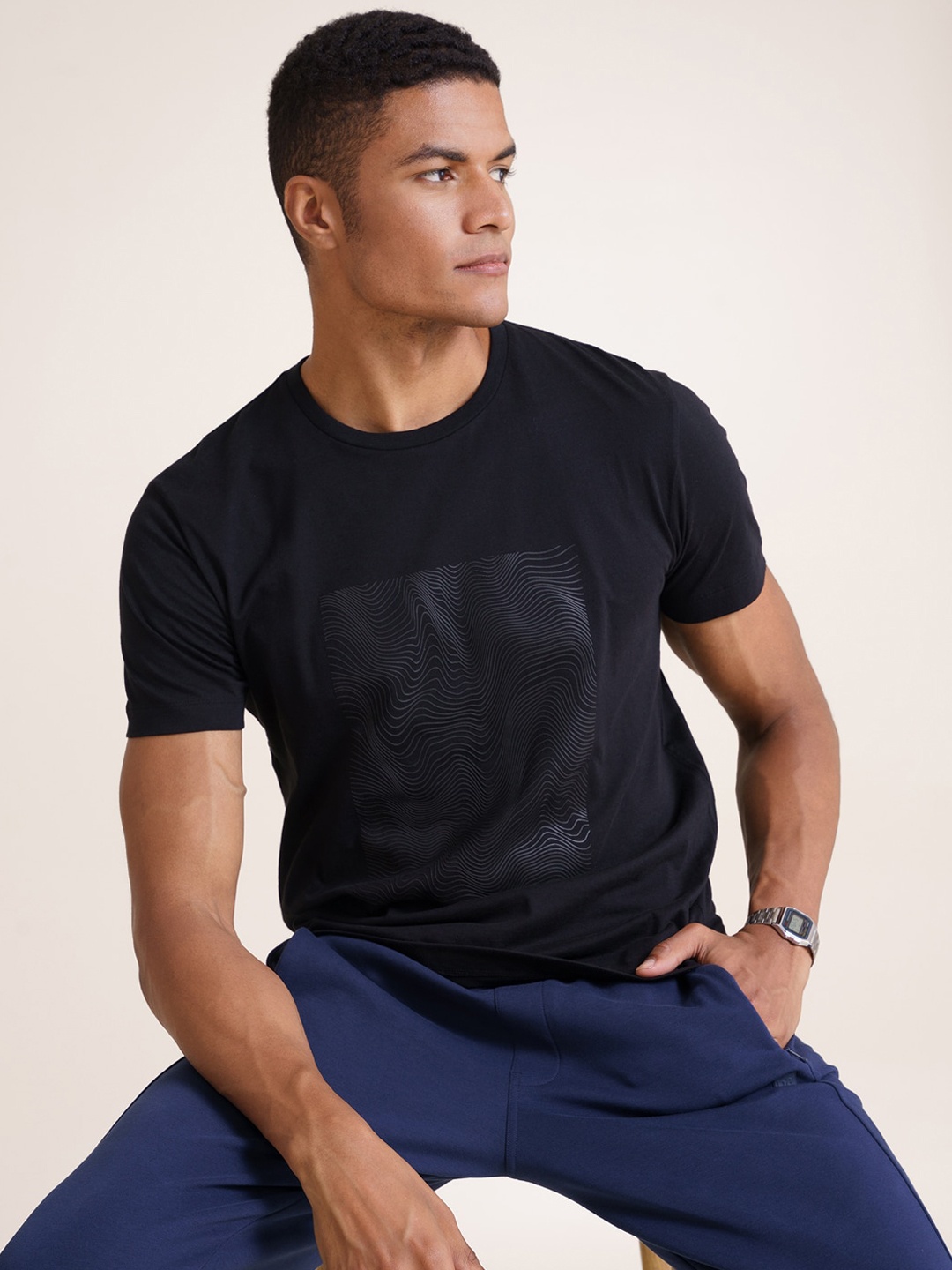 

DAMENSCH Printed Pure Cotton Lounge T-shirts, Black