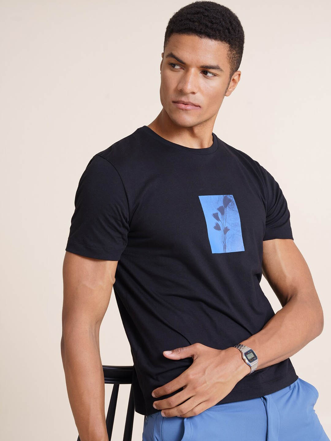 

DAMENSCH Graphic Print Cotton Regular Fit T-shirt, Black
