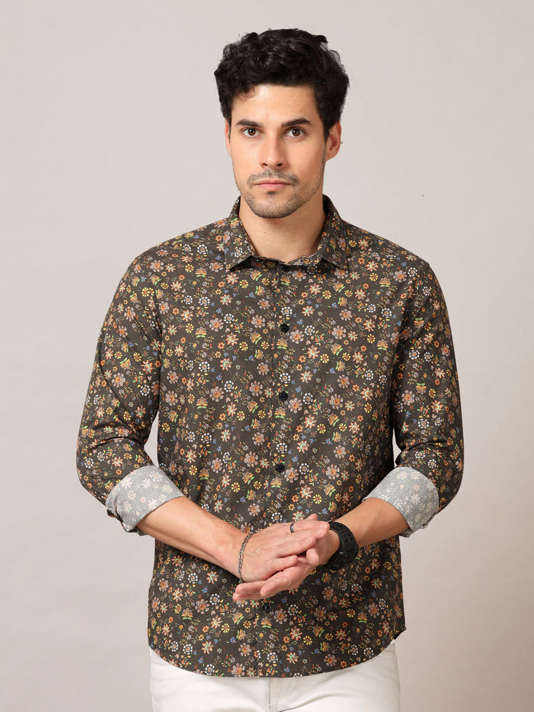 

Bushirt Classic Floral Printed Cotton Casual Shirt, Brown