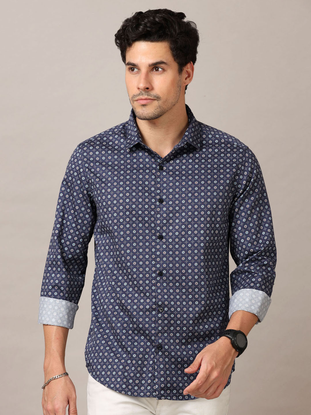 

Bushirt Men Classic Printed Casual Shirt, Blue