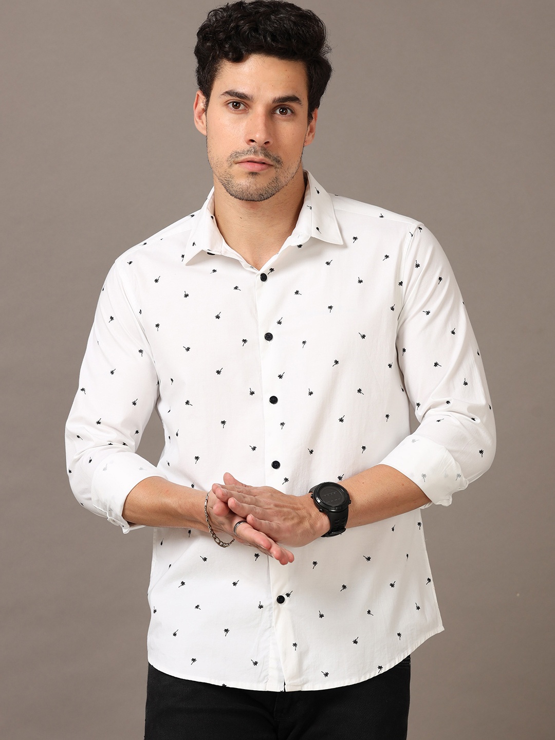 

Bushirt Men Classic Printed Casual Shirt, White