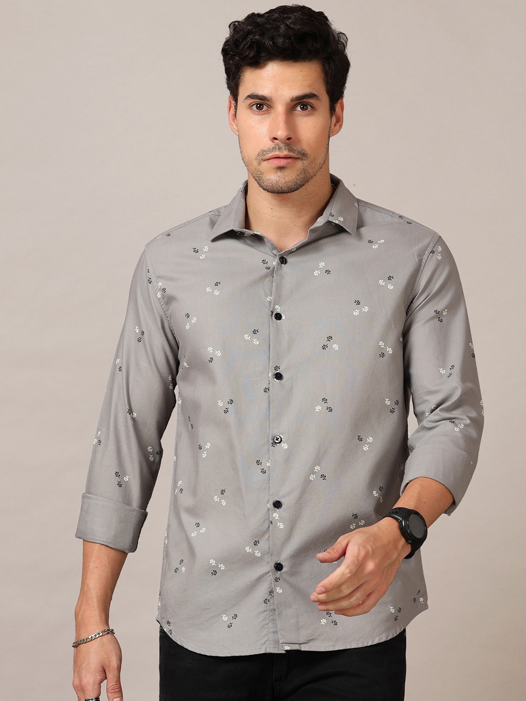 

Bushirt Men Classic Printed Casual Shirt, Grey
