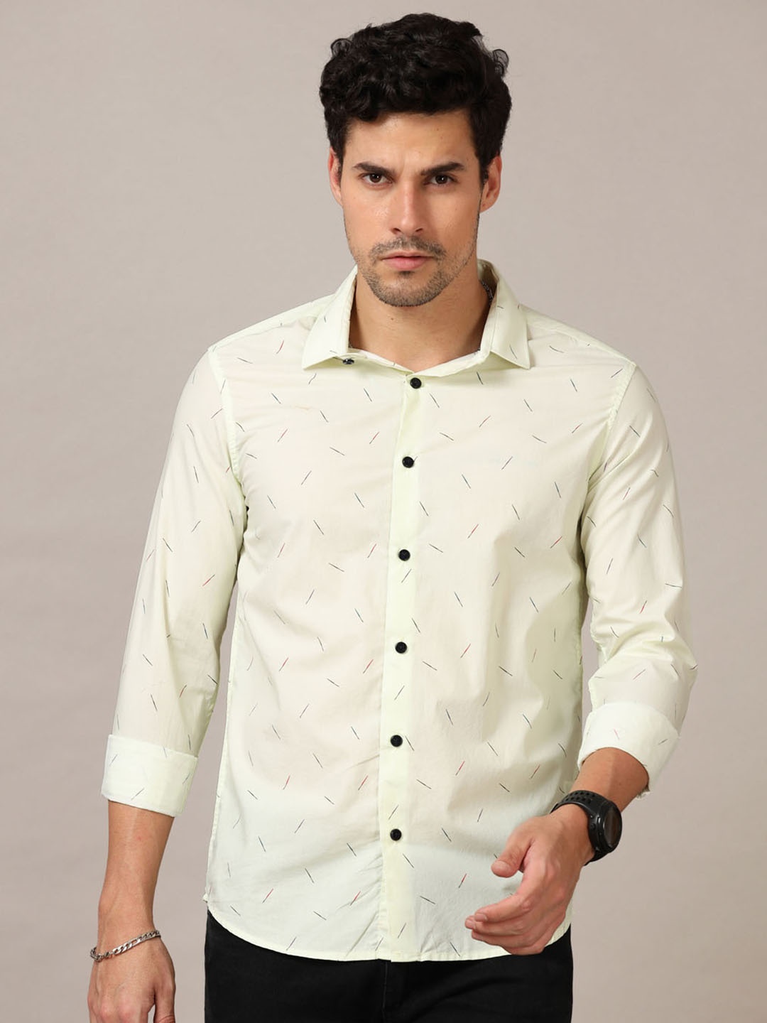 

Bushirt Men Cotton Classic Printed Casual Shirt, Yellow