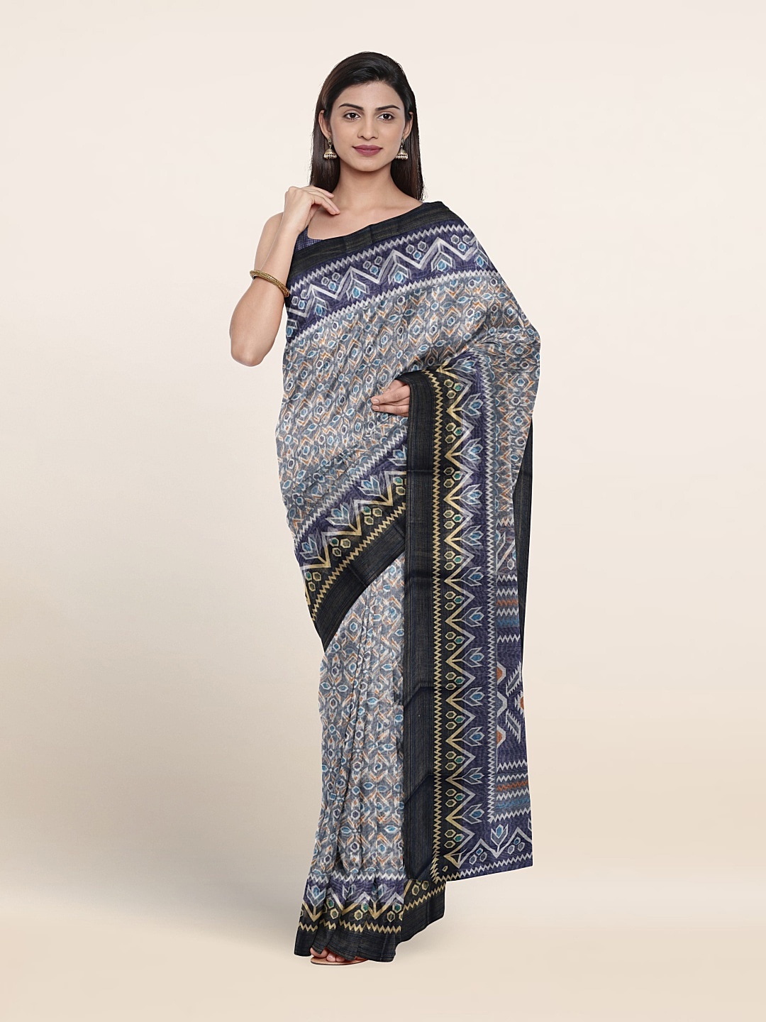 

Pothys Printed Cotton Blend Saree, Grey