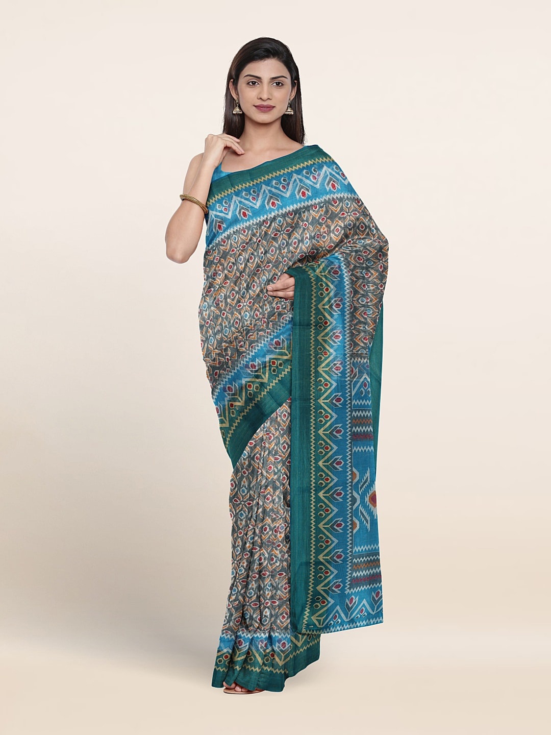 

Pothys Printed Cotton Blend Saree, Blue