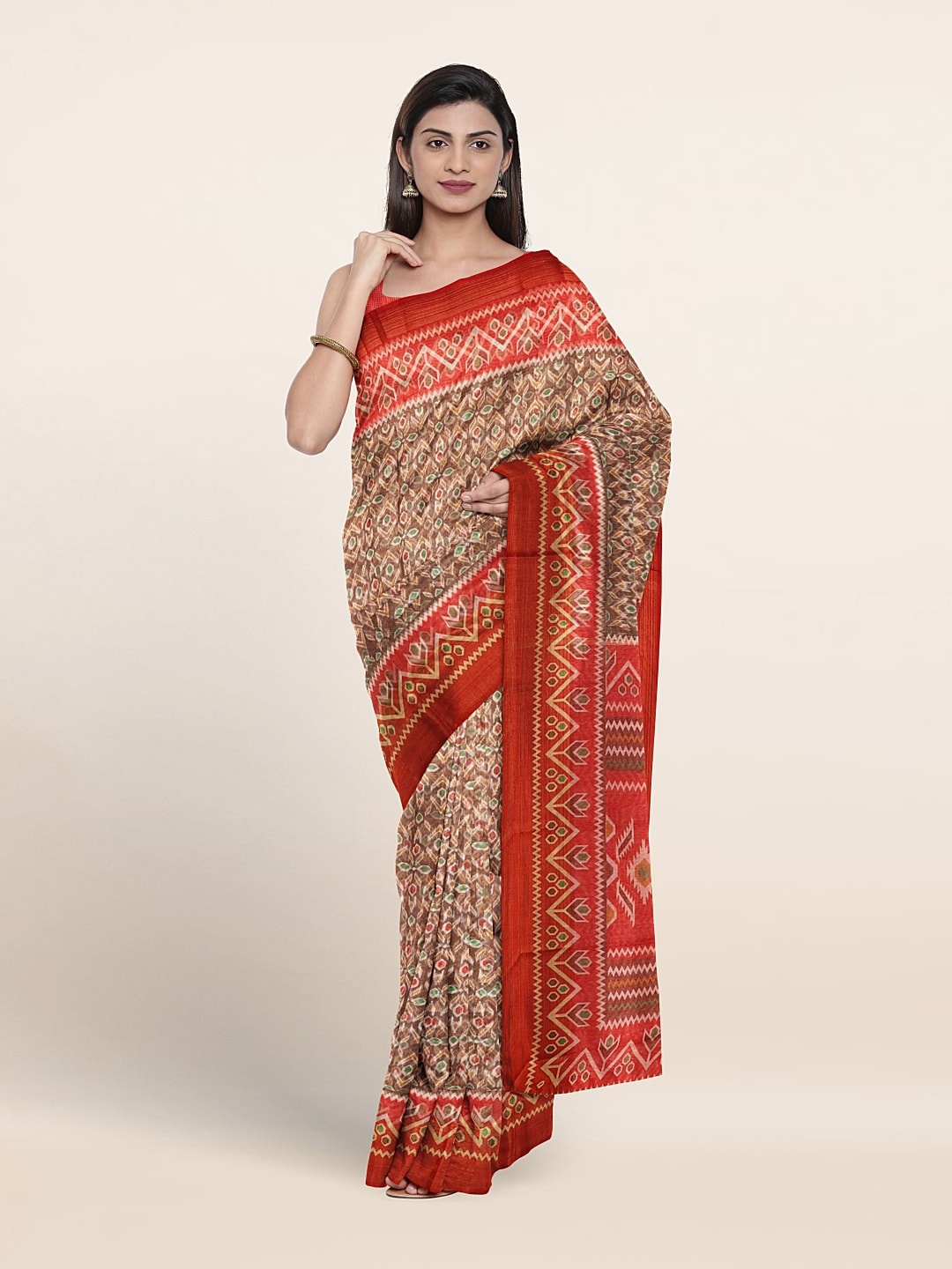 

Pothys Printed Cotton Blend Saree, Brown