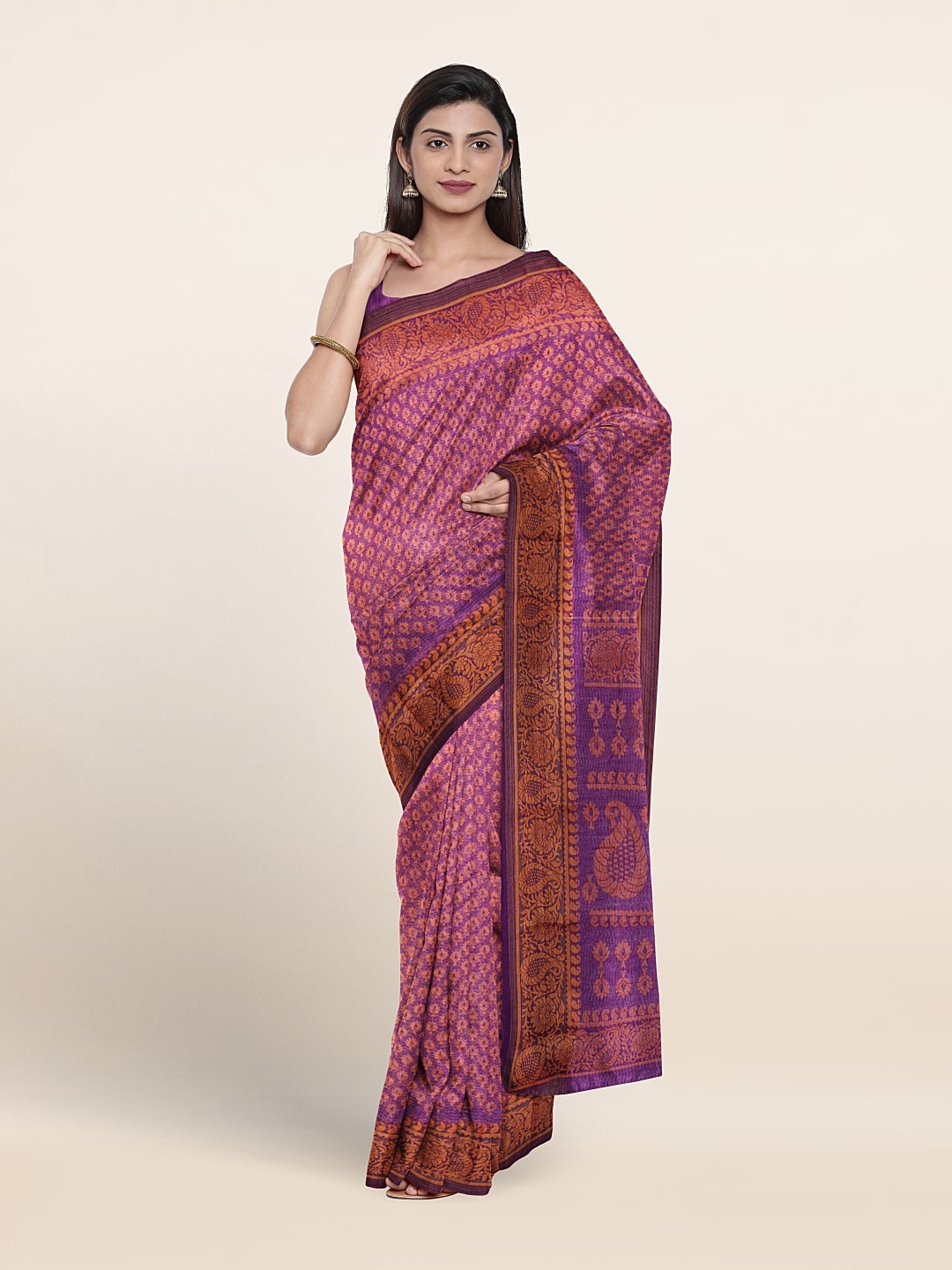 

Pothys Printed Cotton Blend Saree, Violet