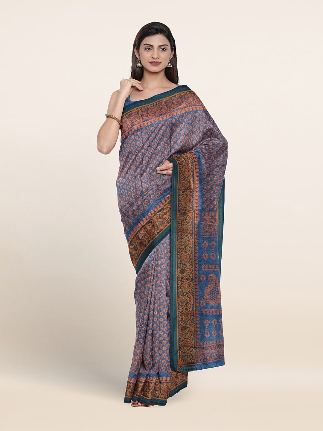 

Pothys Printed Cotton Blend Saree, Blue