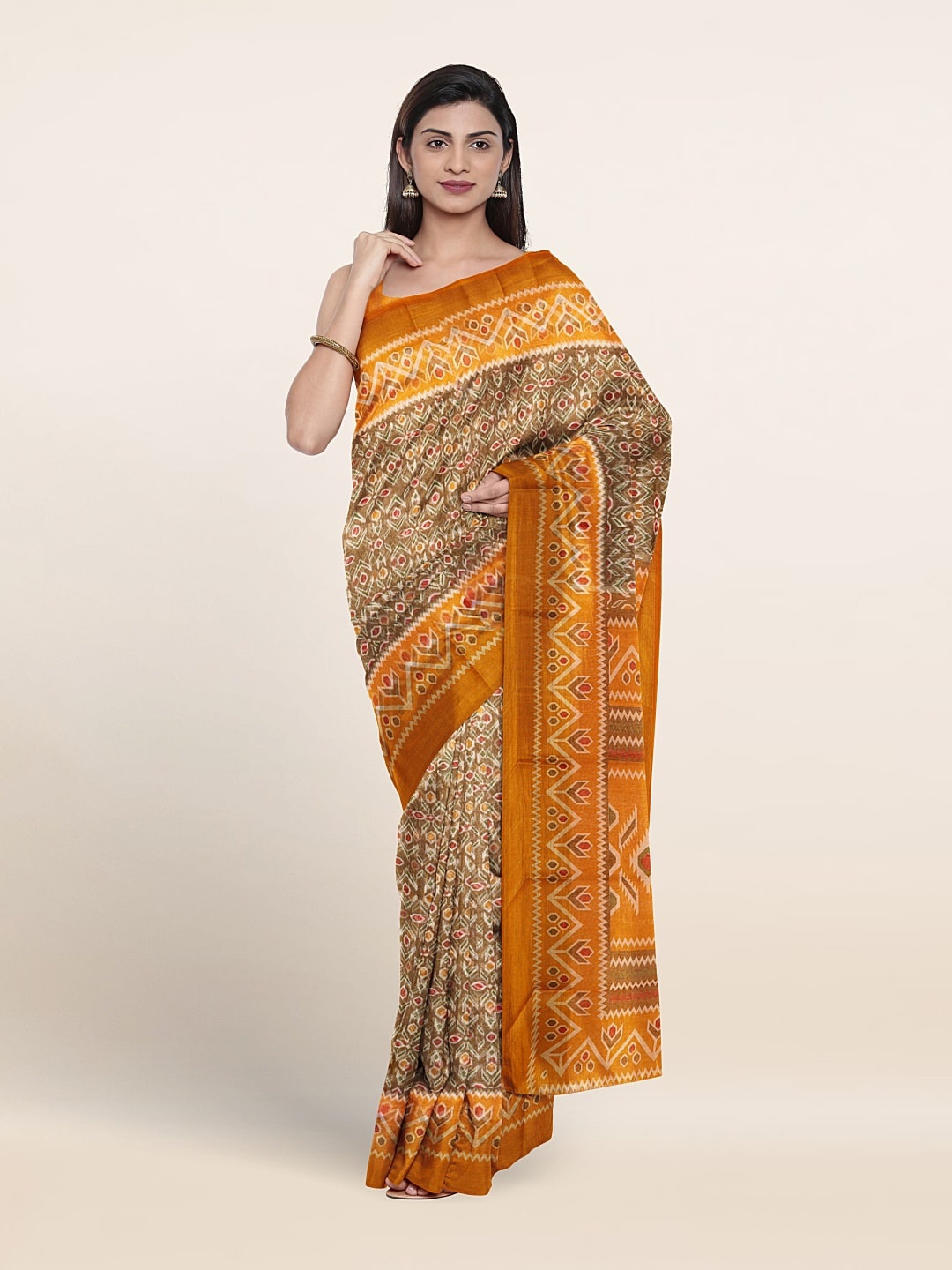 

Pothys Printed Cotton Blend Saree, Brown