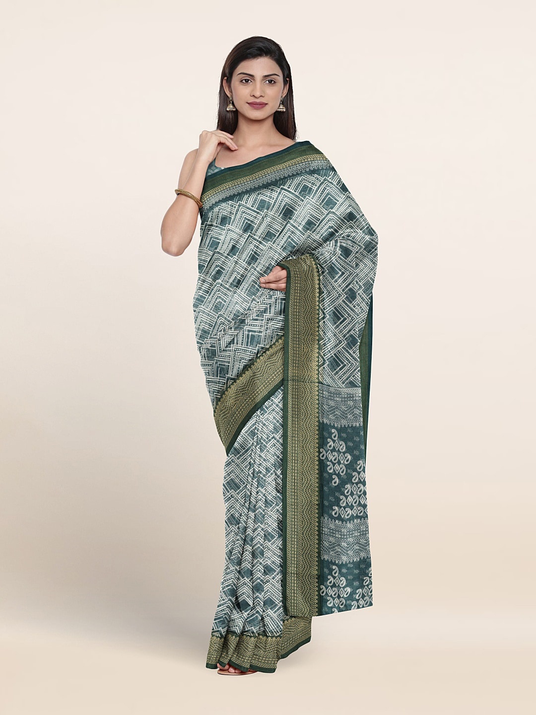 

Pothys Printed Cotton Blend Saree, Blue