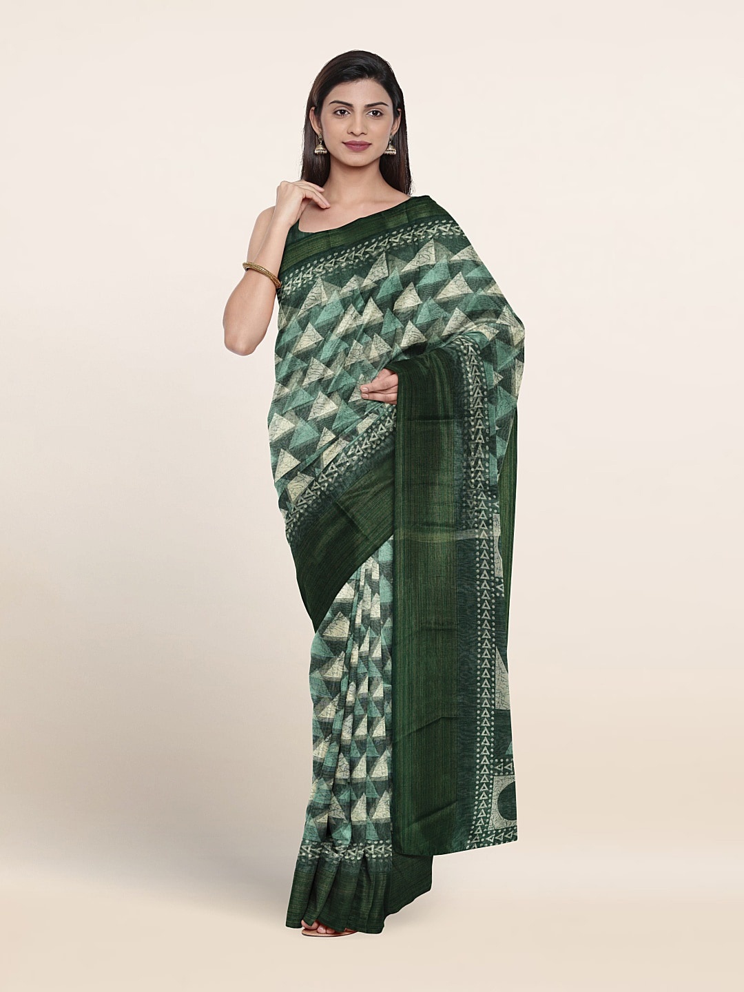 

Pothys Printed Cotton Blend Saree, Green