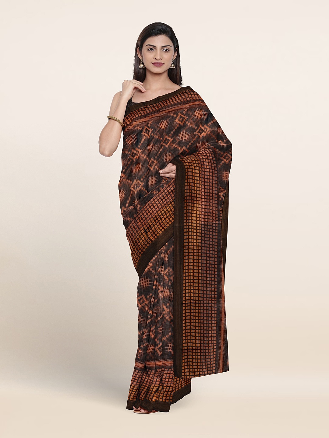 

Pothys Printed Cotton Blend Saree, Brown