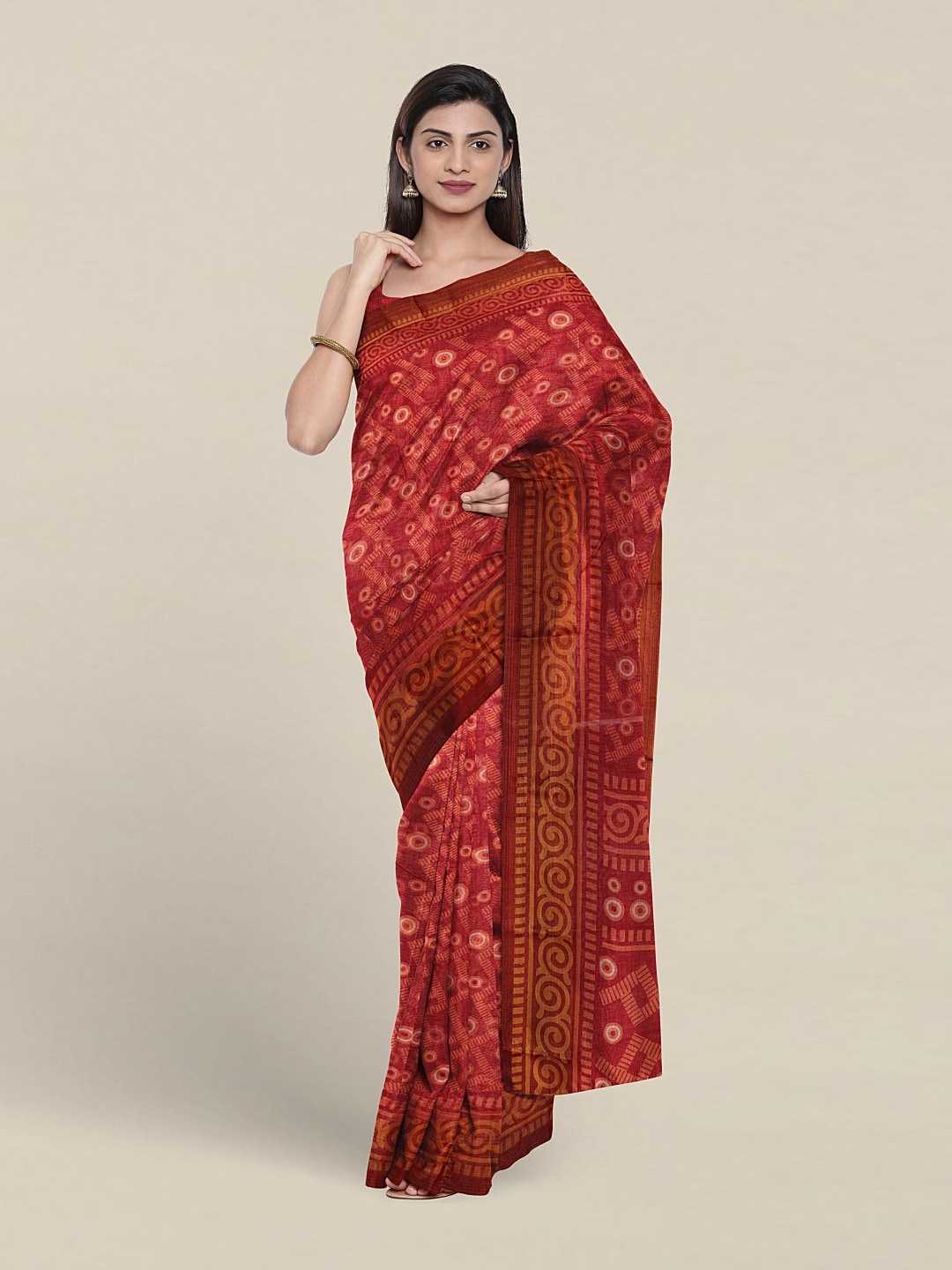 

Pothys Printed Cotton Blend Saree, Red