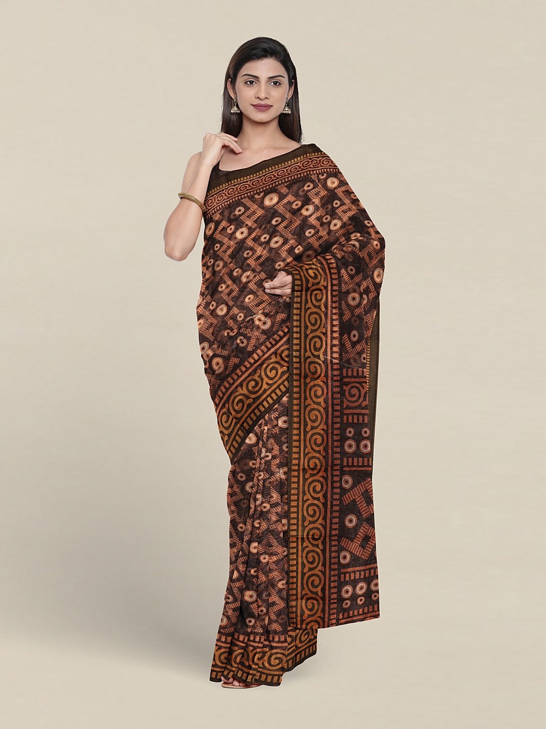 

Pothys Printed Cotton Blend Saree, Brown