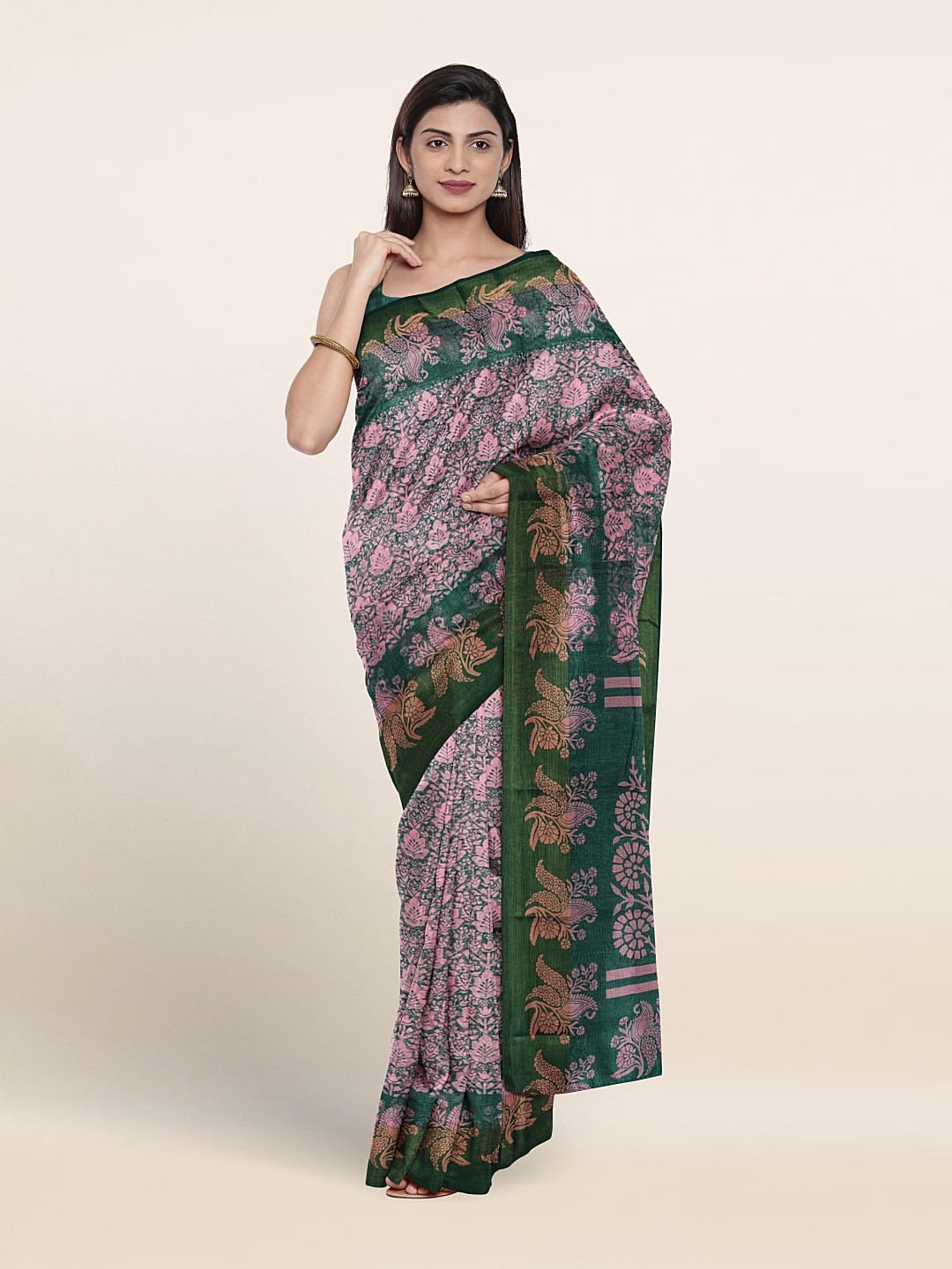 

Pothys Floral Printed Cotton Blend Saree, Green