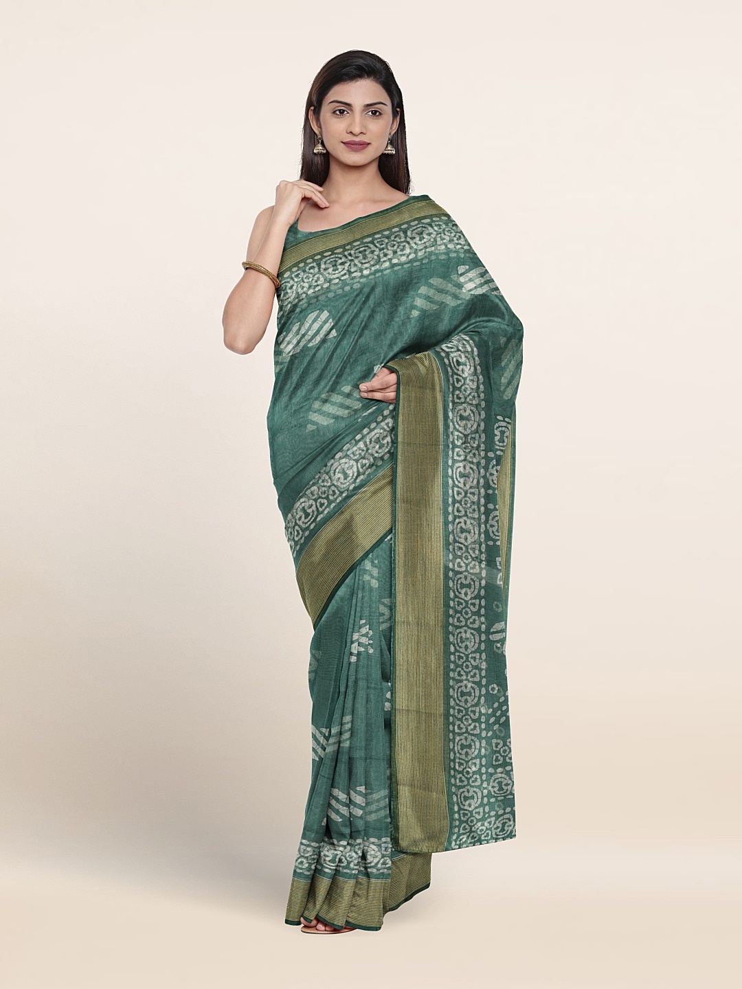

Pothys Printed Cotton Blend Saree, Green