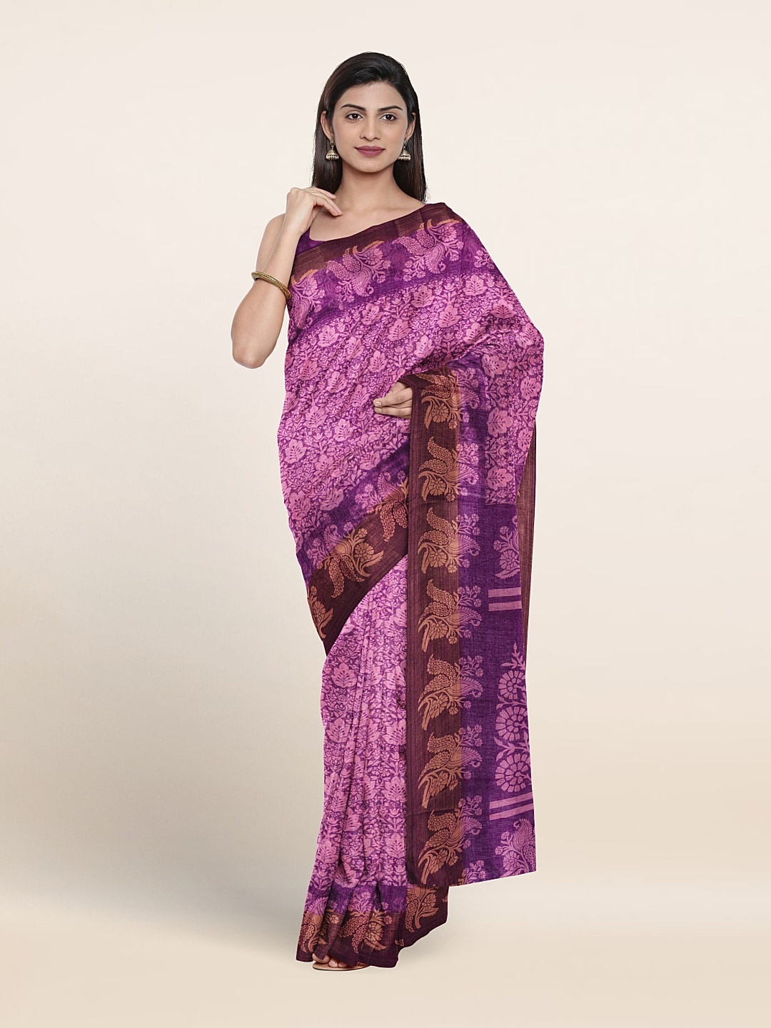 

Pothys Floral Printed Cotton Blend Saree, Violet