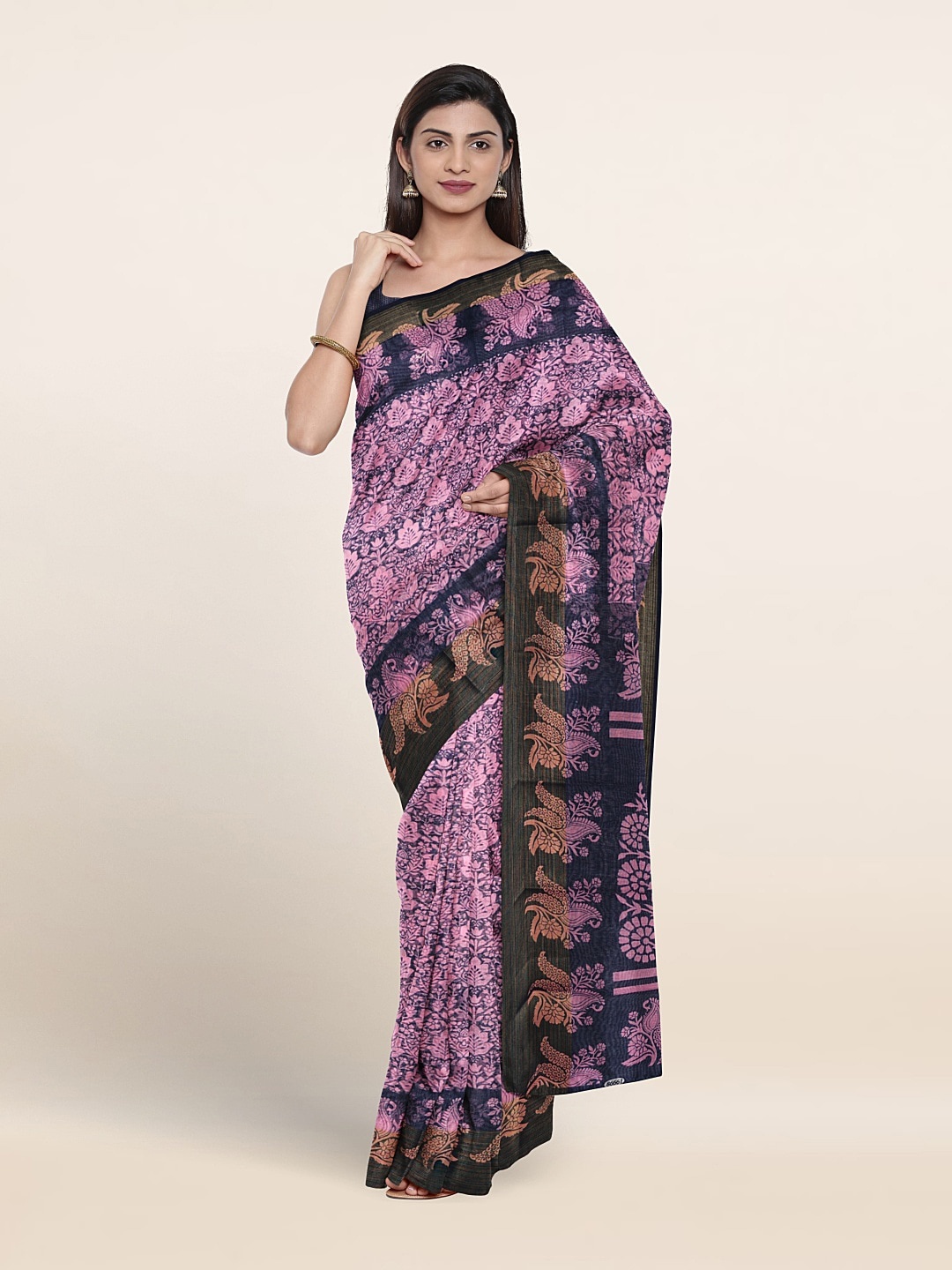 

Pothys Floral Printed Cotton Blend Saree, Pink