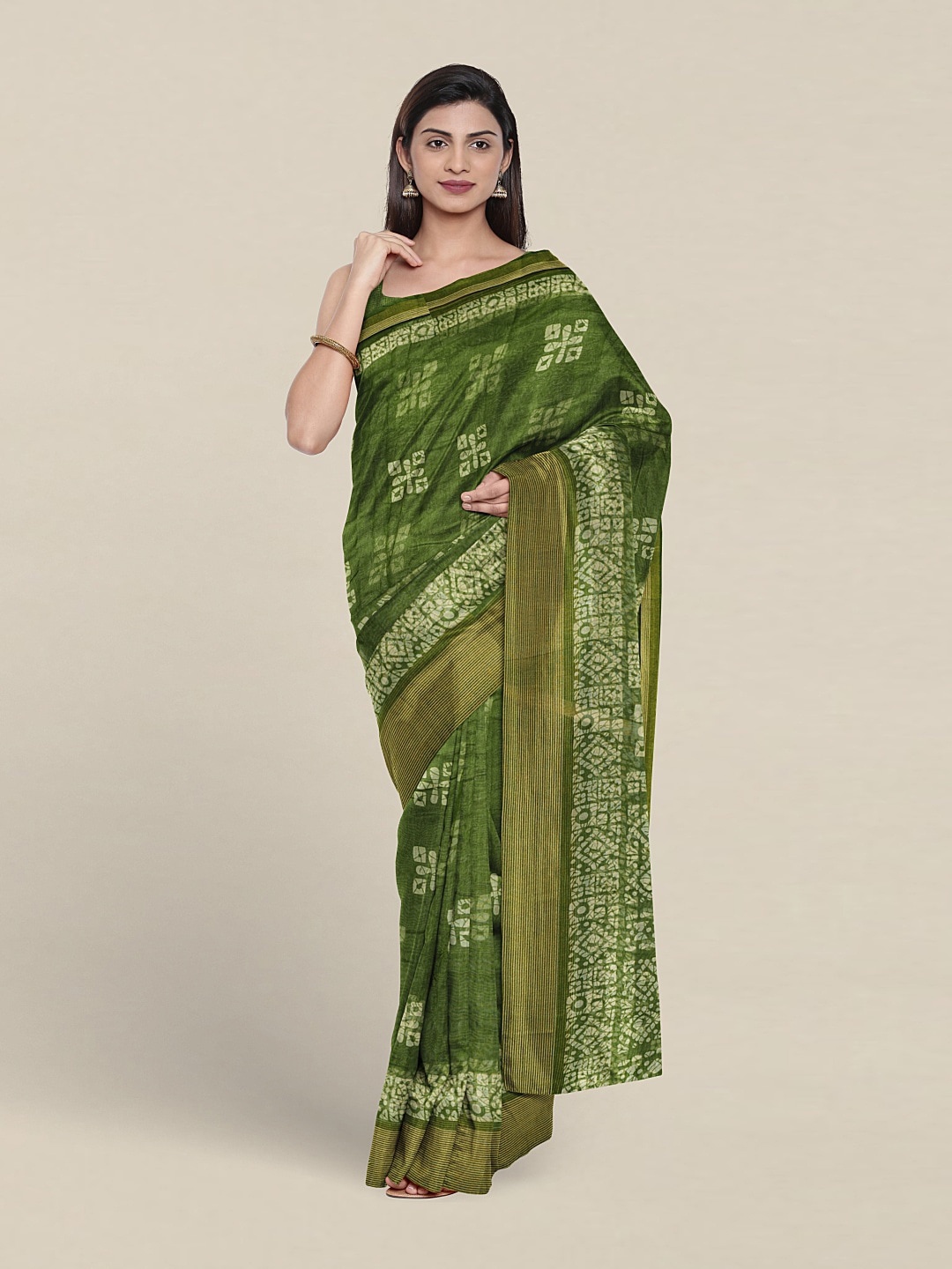 

Pothys Batik Printed Cotton Blend Saree, Green