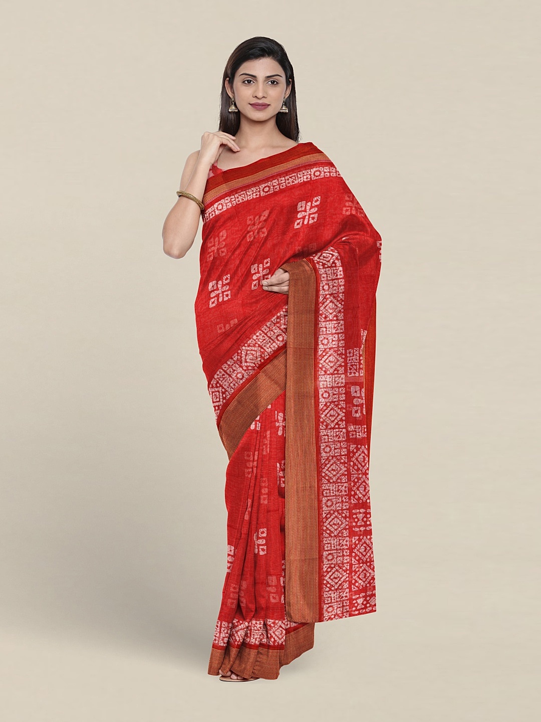 

Pothys Printed Cotton Blend Saree, Red