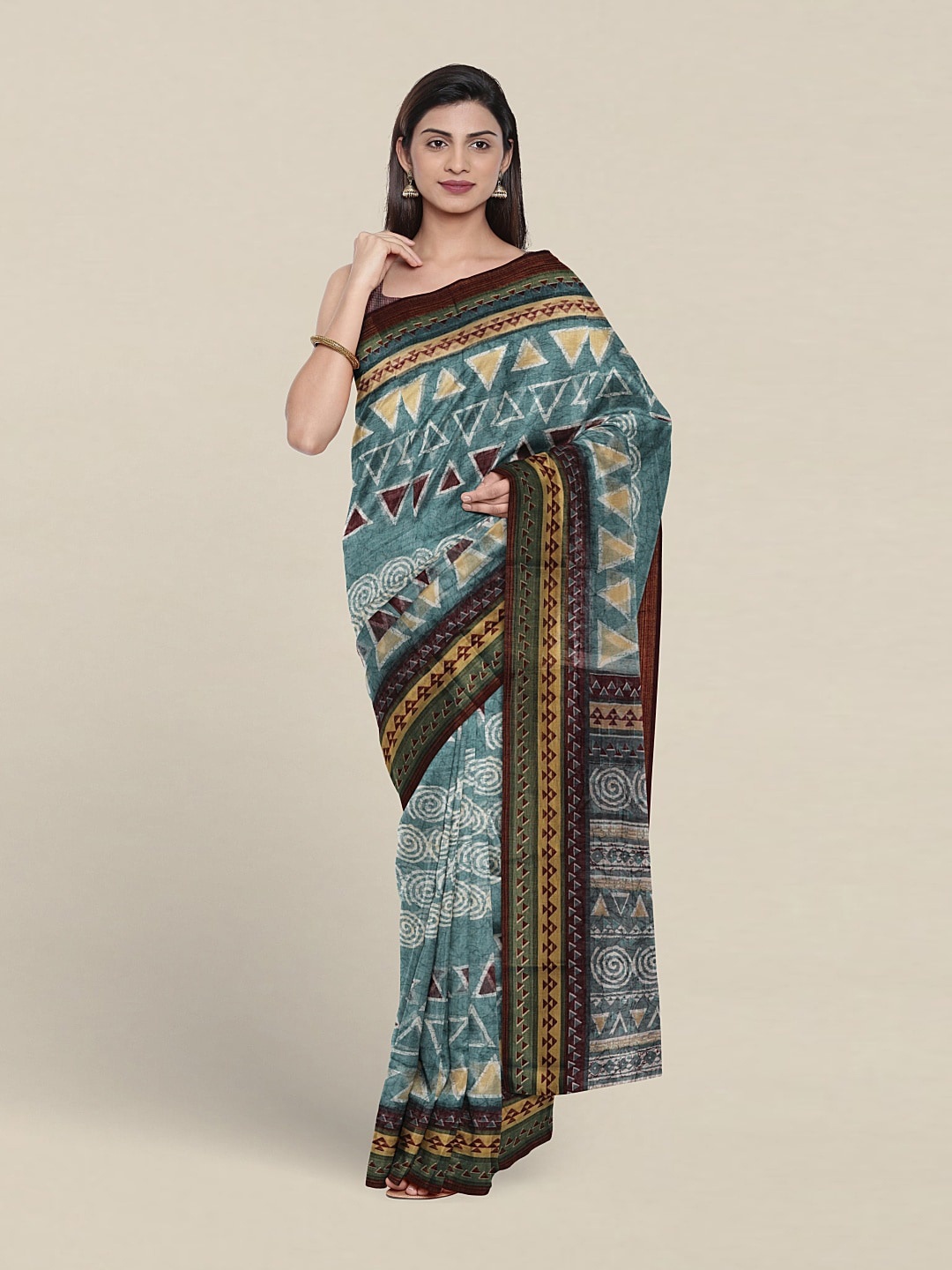 

Pothys Printed Cotton Blend Saree, Blue