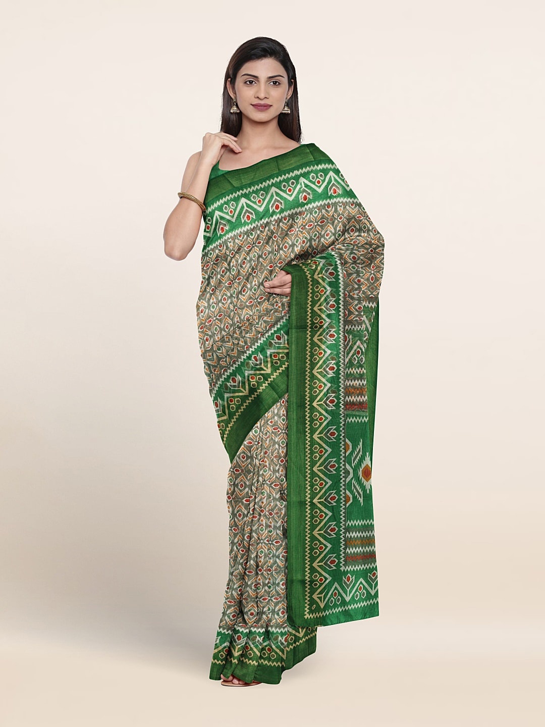 

Pothys Printed Cotton Blend Saree, Green