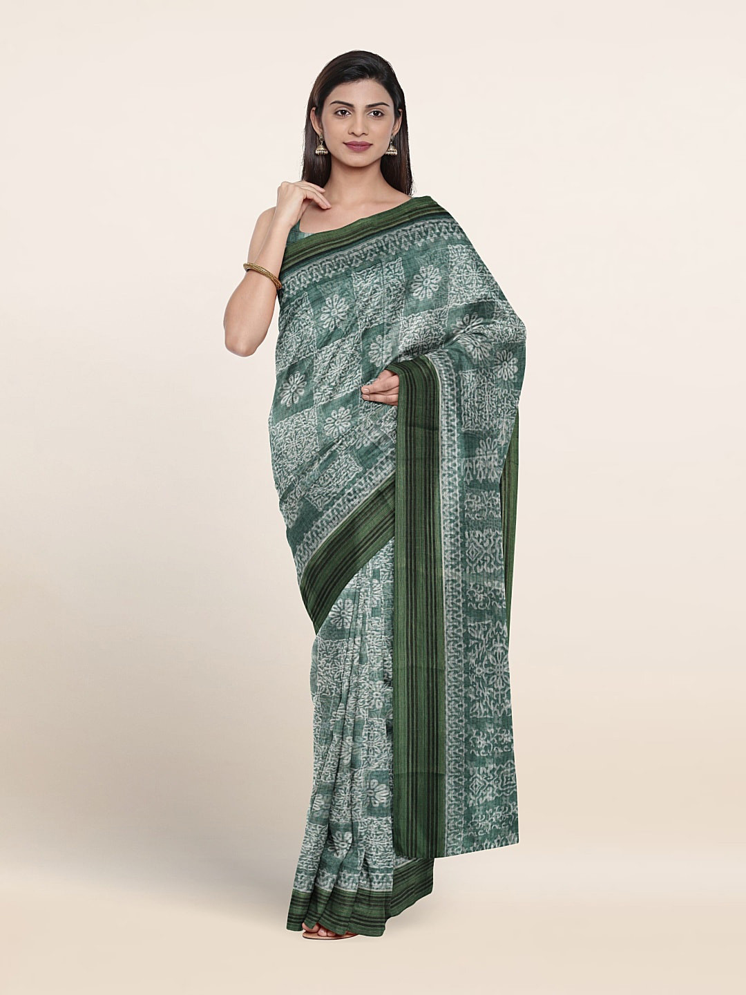 

Pothys Floral Printed Cotton Blend Saree, Green