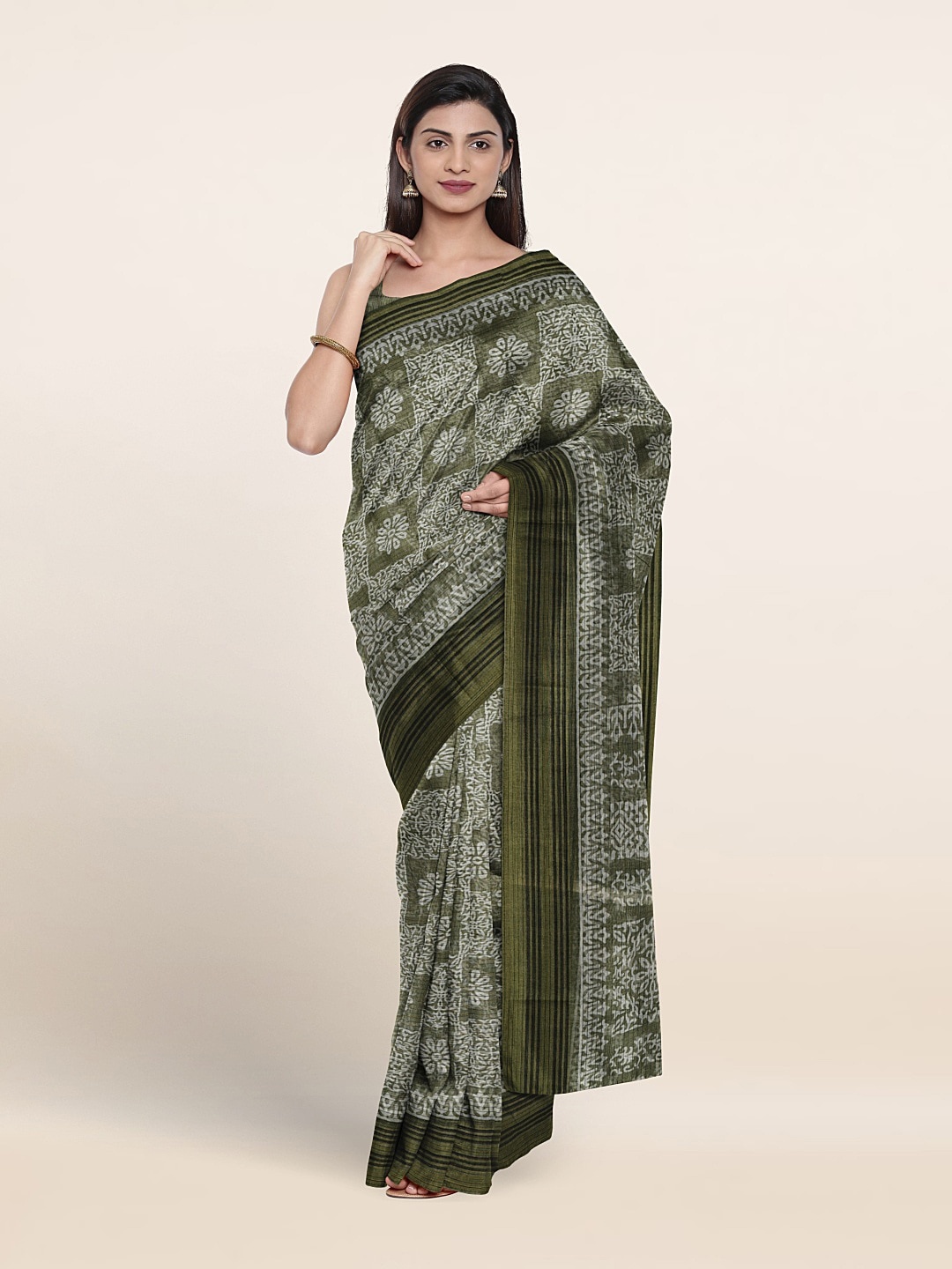 

Pothys Floral Printed Cotton Blend Saree, Green