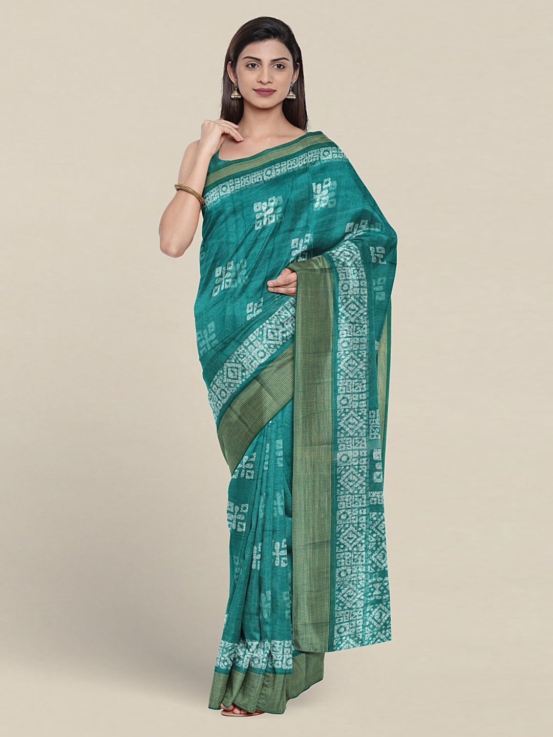 

Pothys Printed Cotton Blend Saree, Green