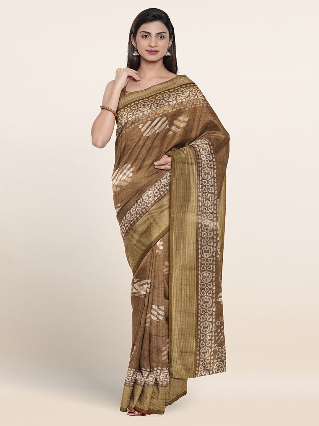 

Pothys Printed Cotton Blend Saree, Brown