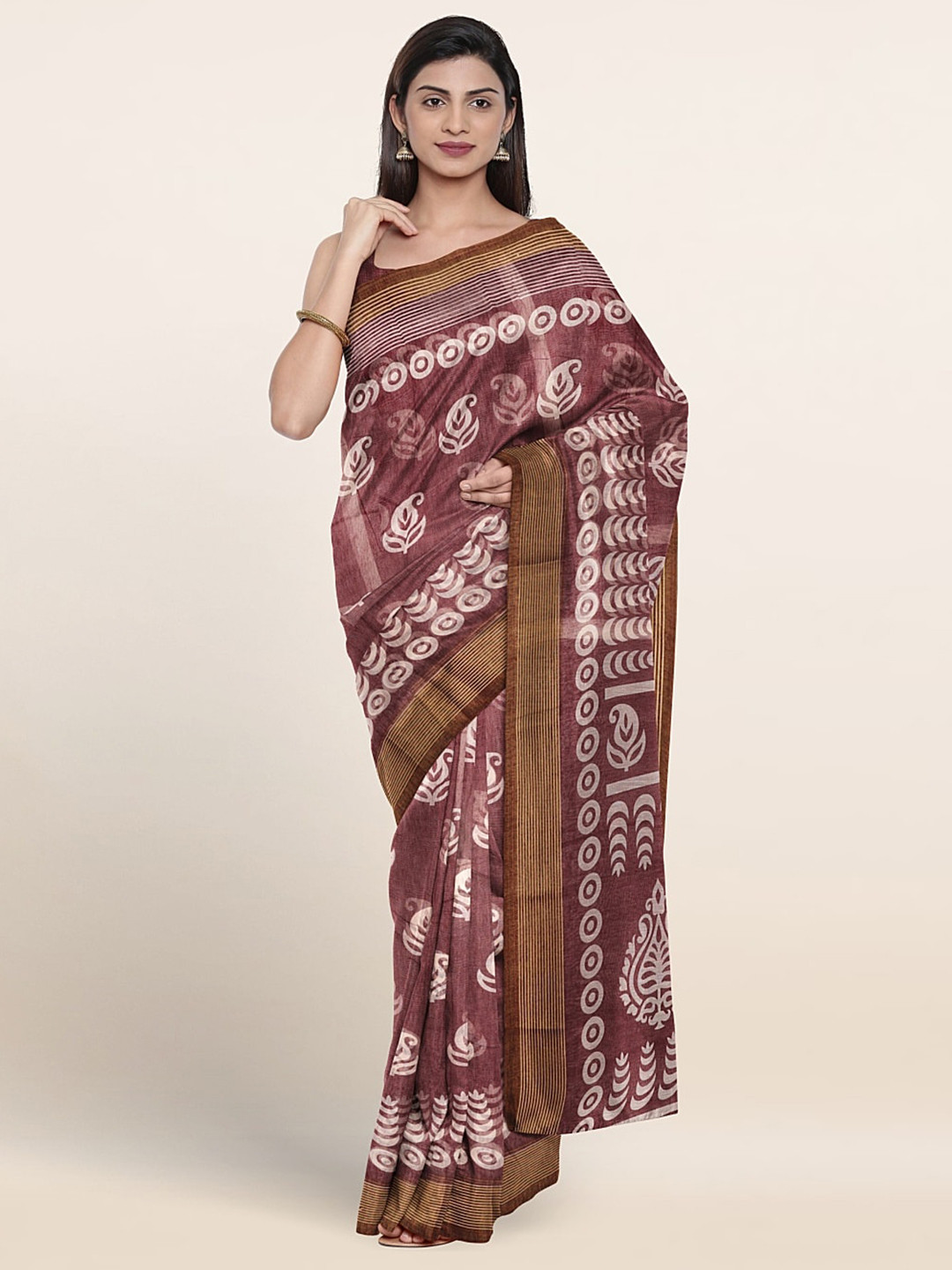

Pothys Ethnic Motifs Printed Cotton Blend Saree, Purple