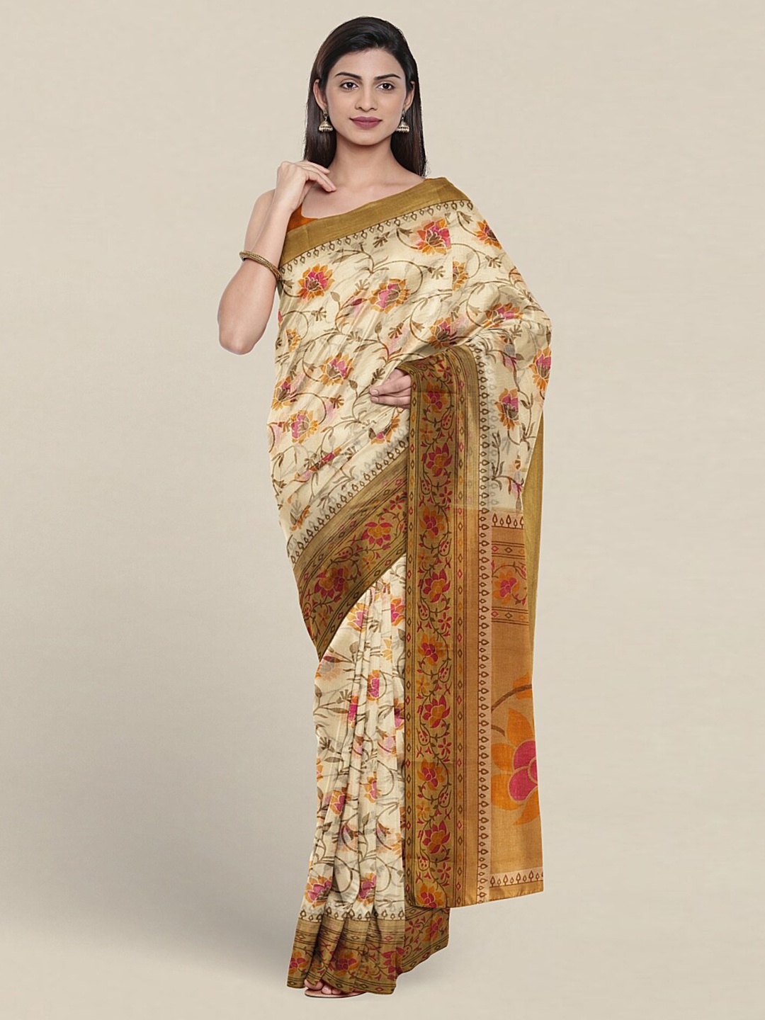 

Pothys Floral Printed Cotton Blend Saree, Cream