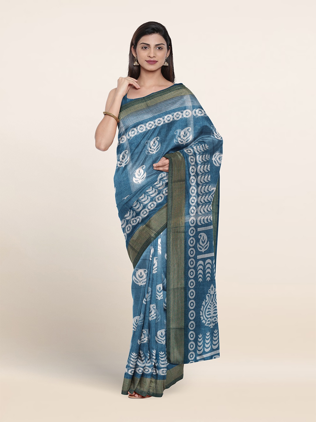 

Pothys Paisley Printed Cotton Blend Saree, Blue