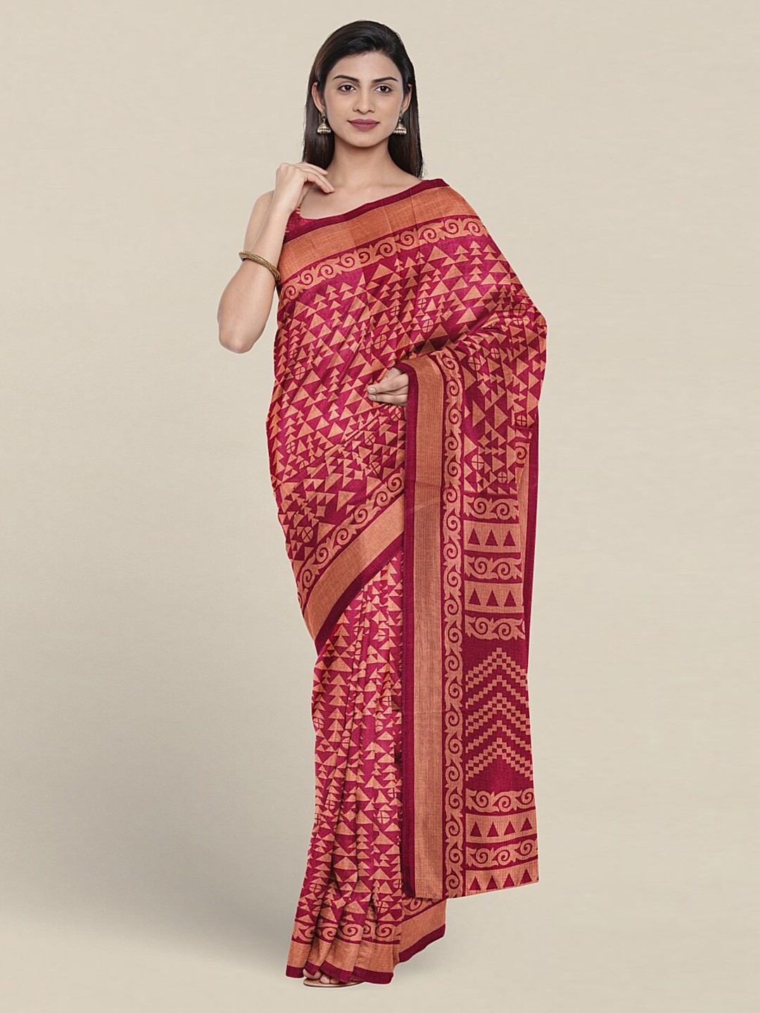 

Pothys Geometric Printed Cotton Blend Saree, Maroon