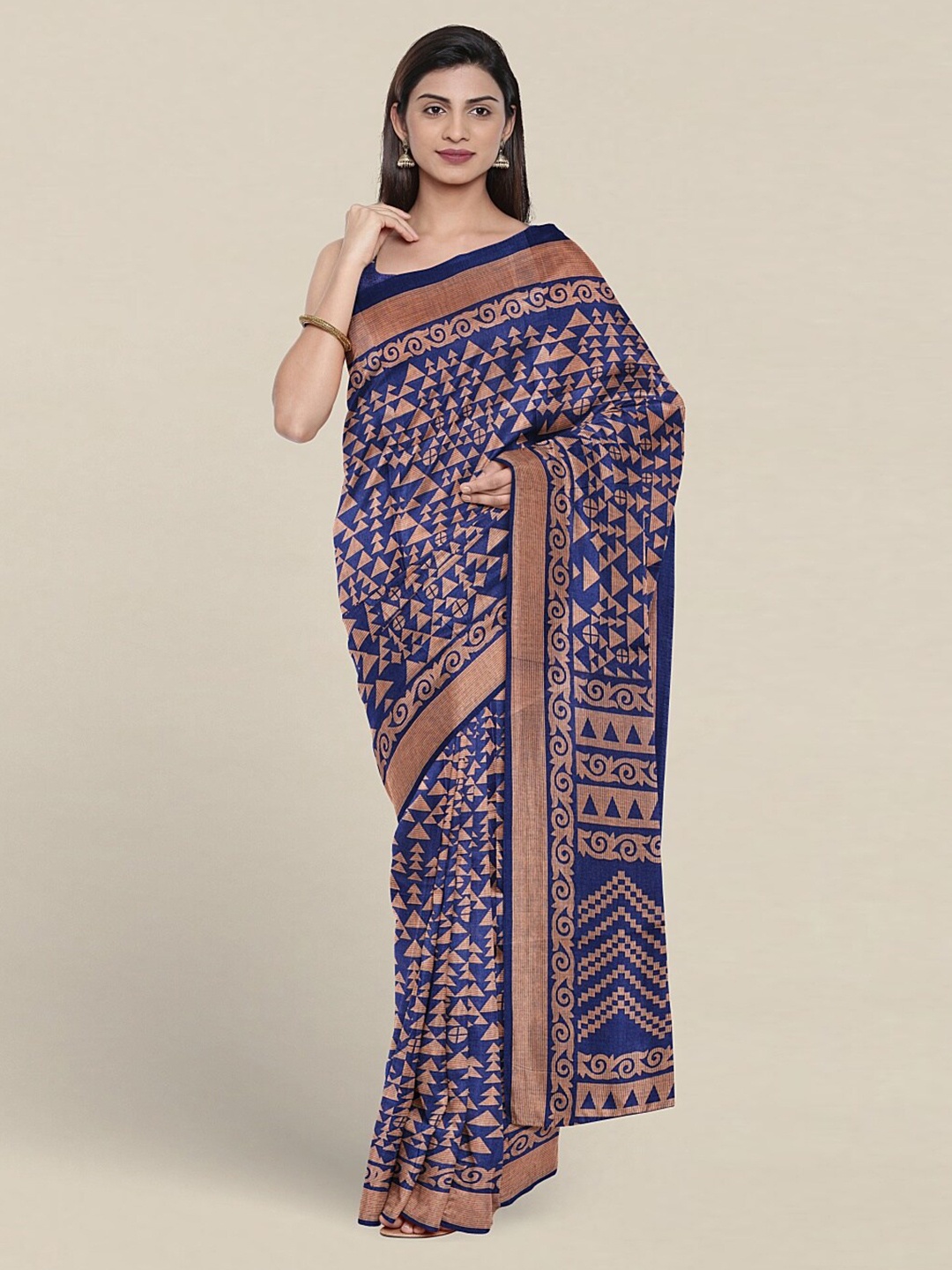 

Pothys Geometric Printed Cotton Blend Saree, Blue