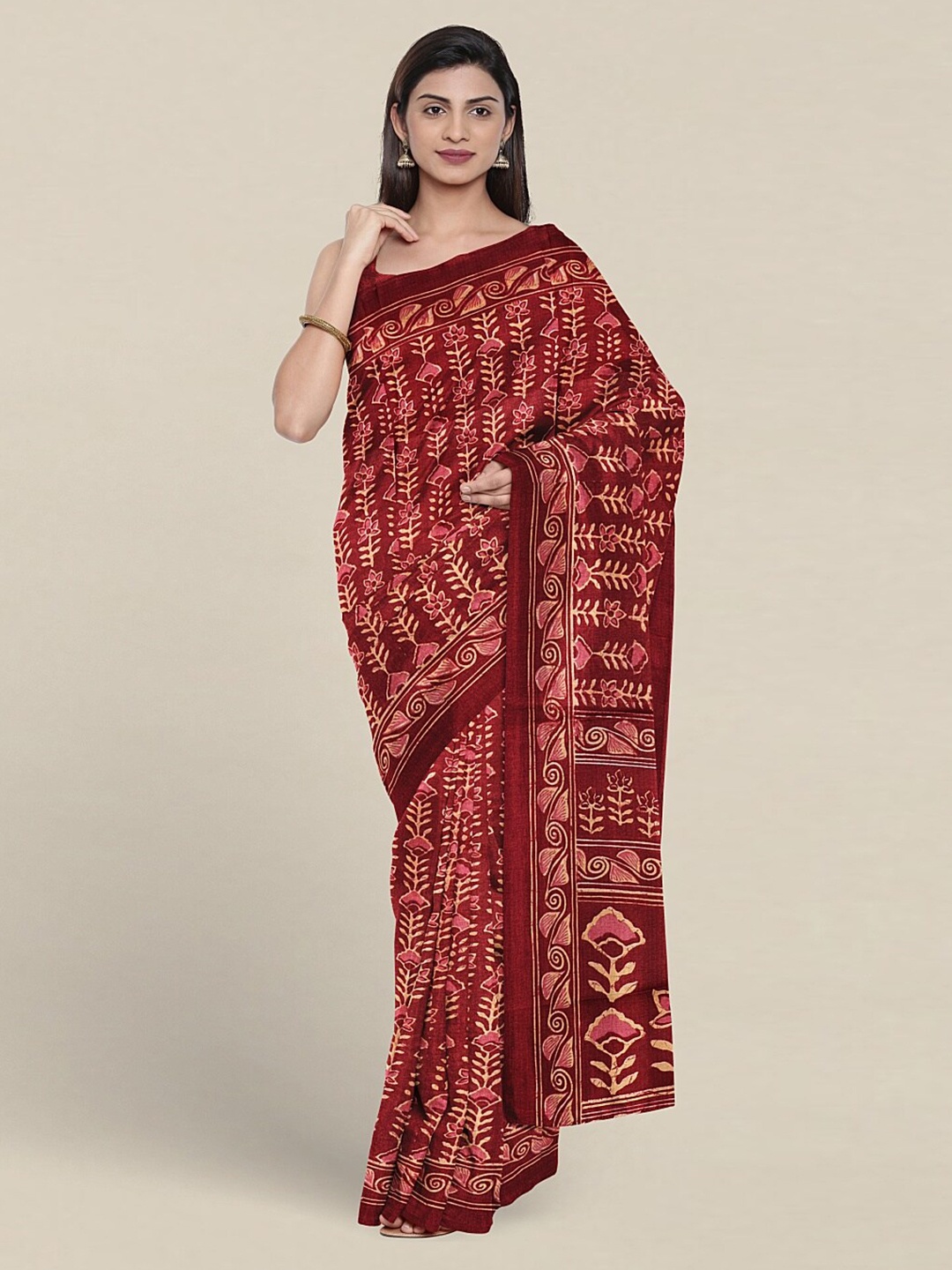 

Pothys Floral Printed Cotton Blend Saree, Maroon
