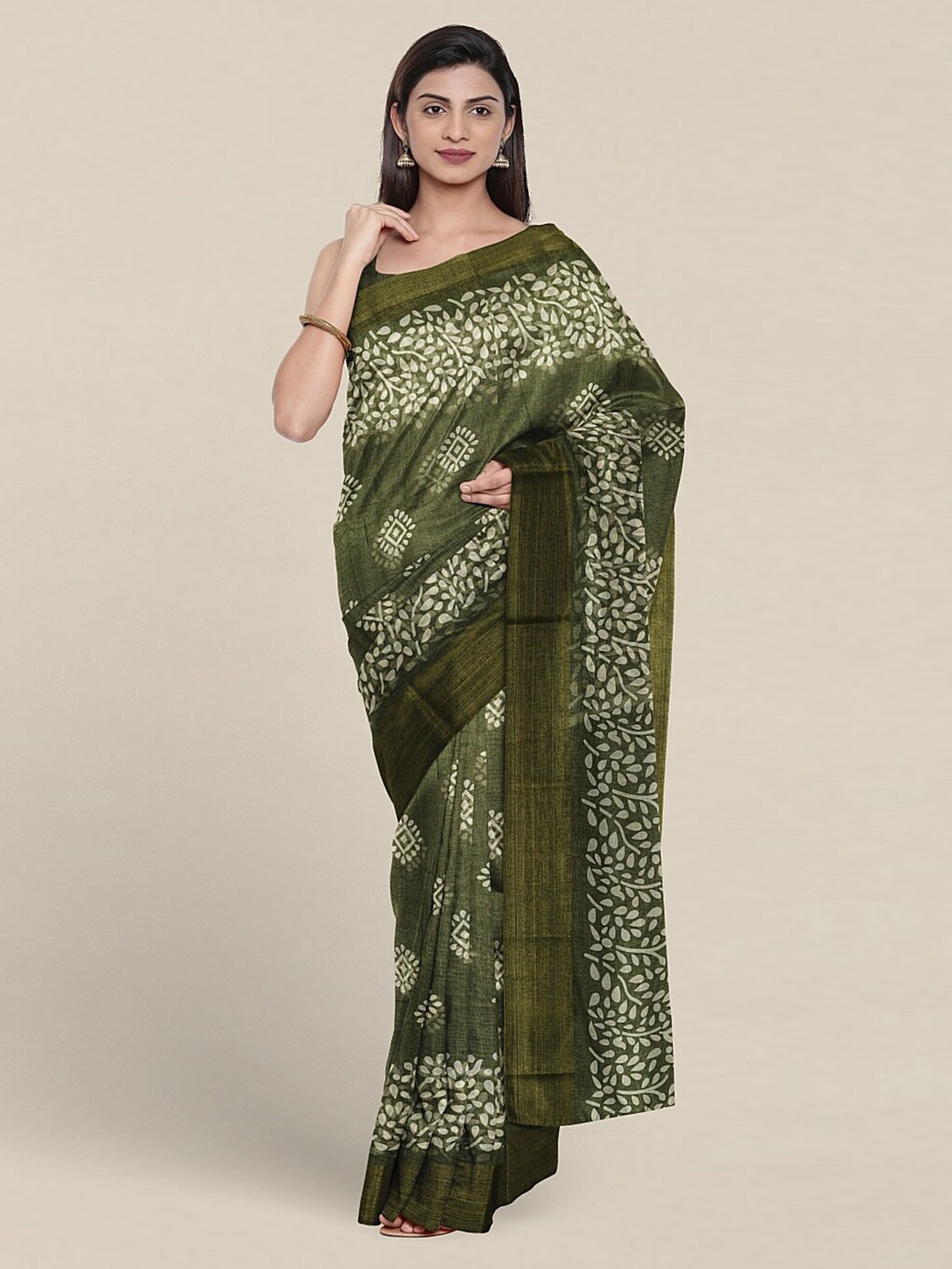 

Pothys Floral Printed Cotton Blend Saree, Green