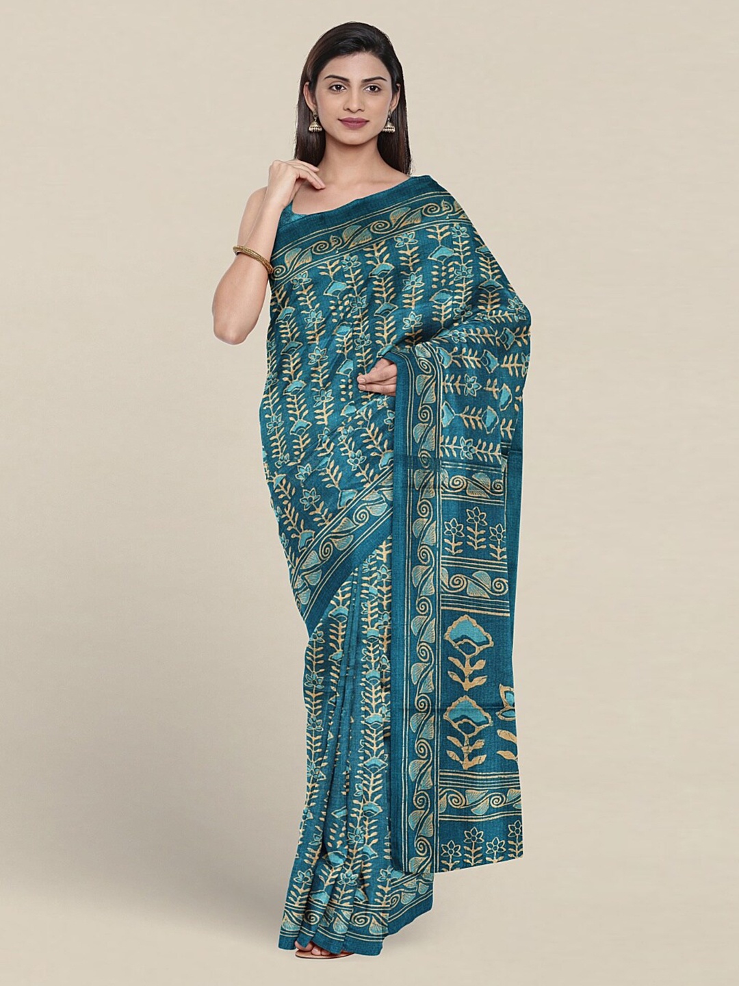

Pothys Floral Printed Cotton Blend Saree, Blue
